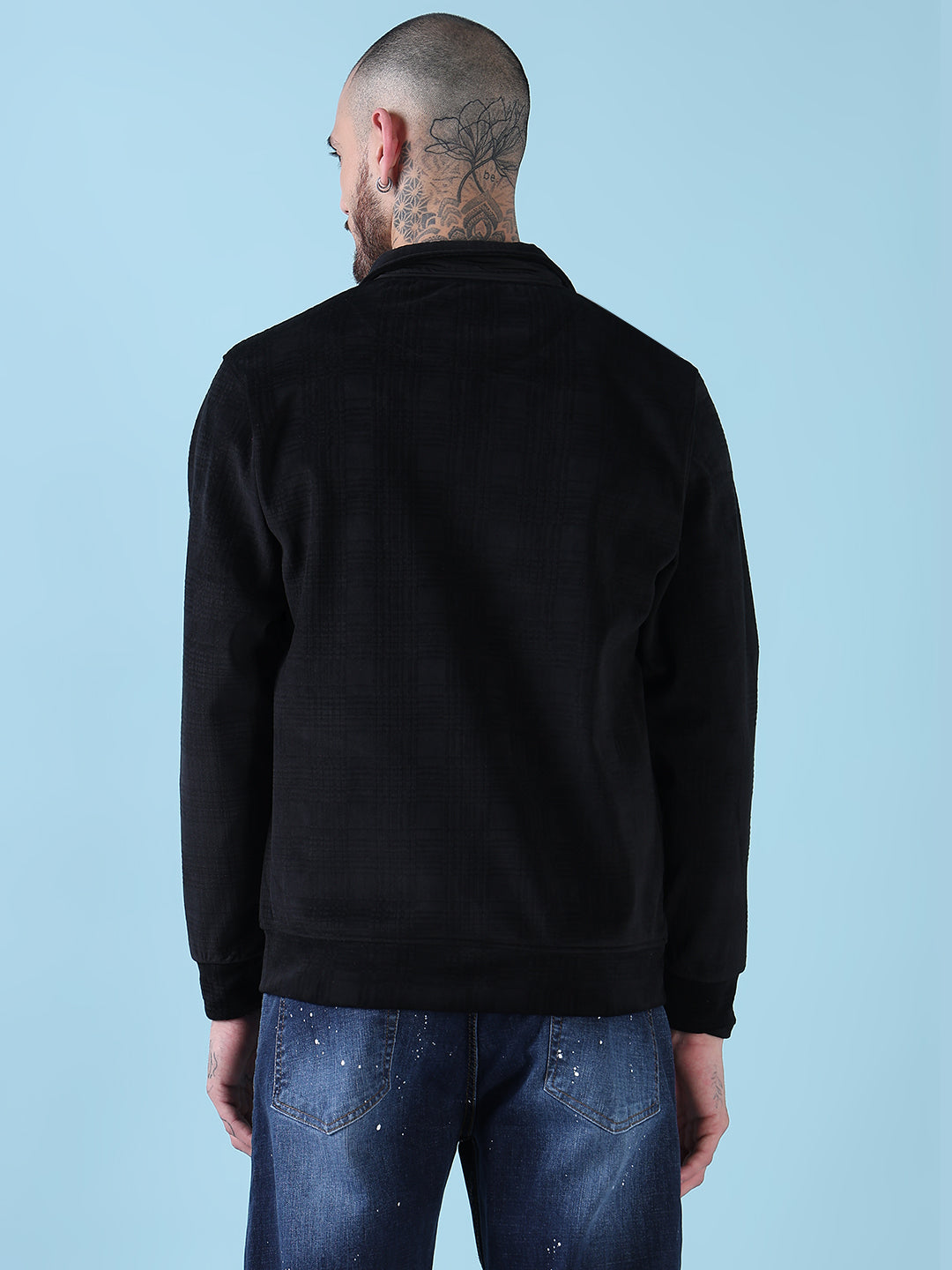 Men's Mock Collar Black Checked Sporty Jacket