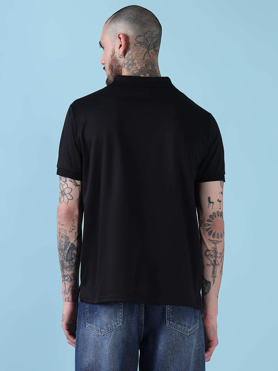 Men's Black Solid Polo Collar T-Shirt