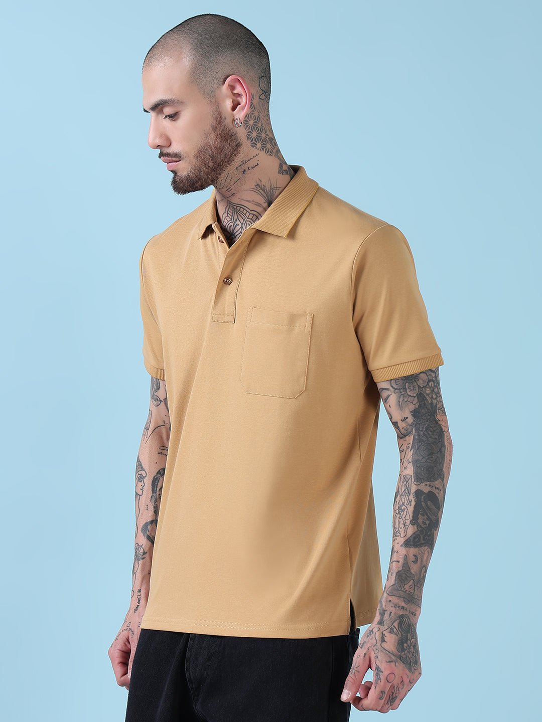 Men's Mustard Solid Polo Collar T-Shirt