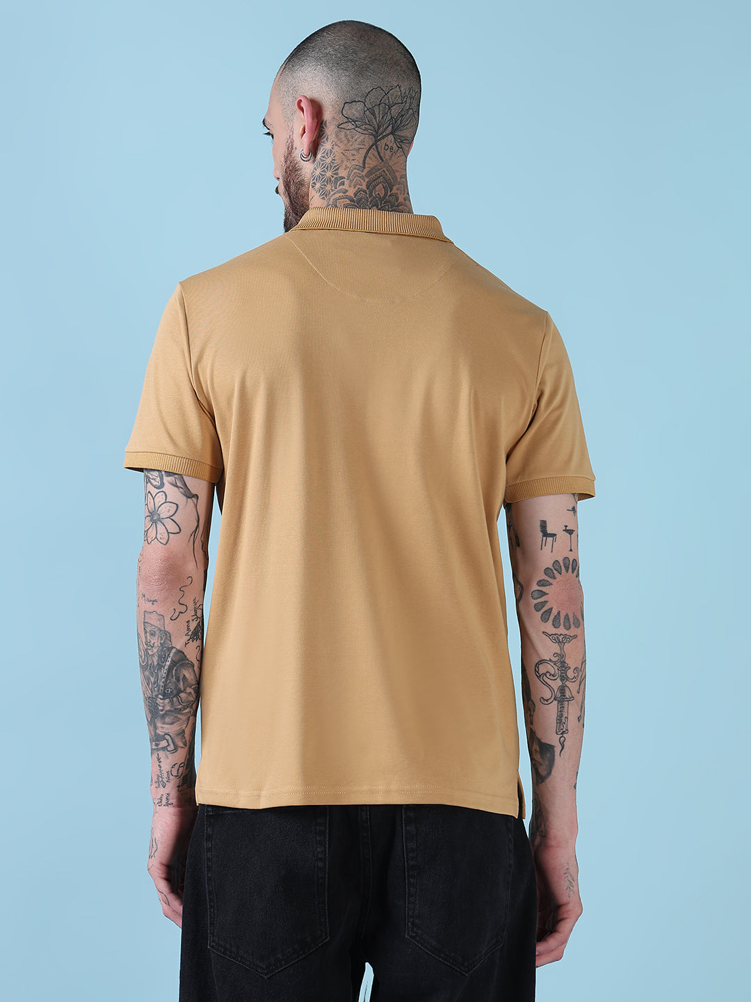Men's Mustard Solid Polo Collar T-Shirt