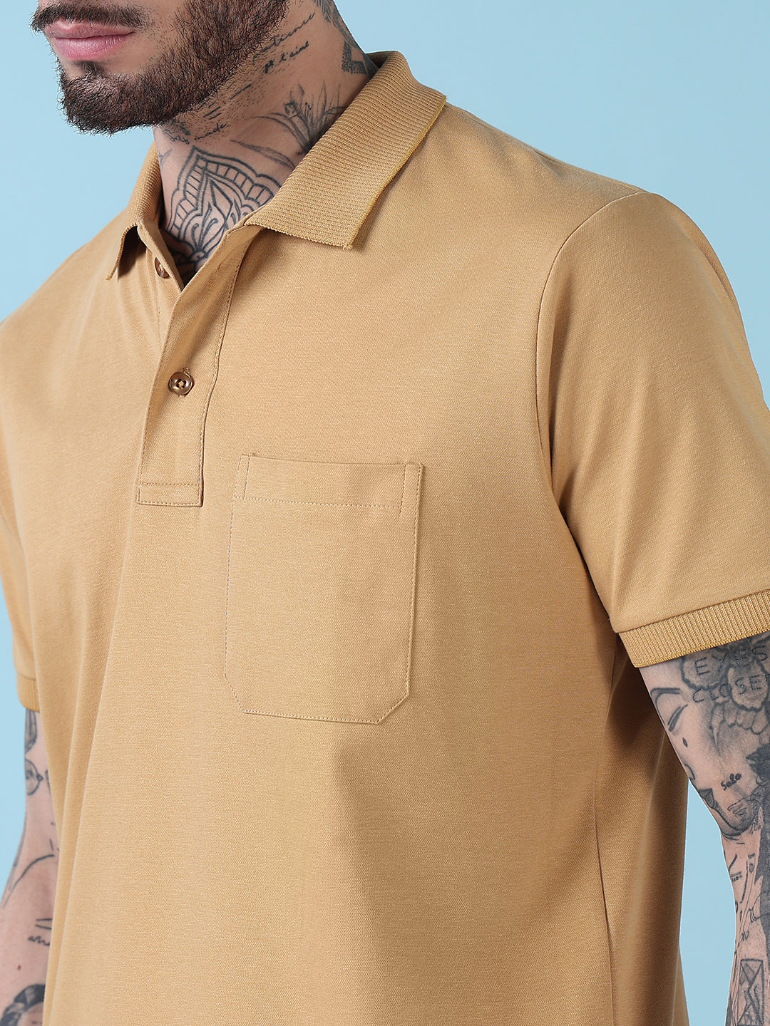 Men's Mustard Solid Polo Collar T-Shirt
