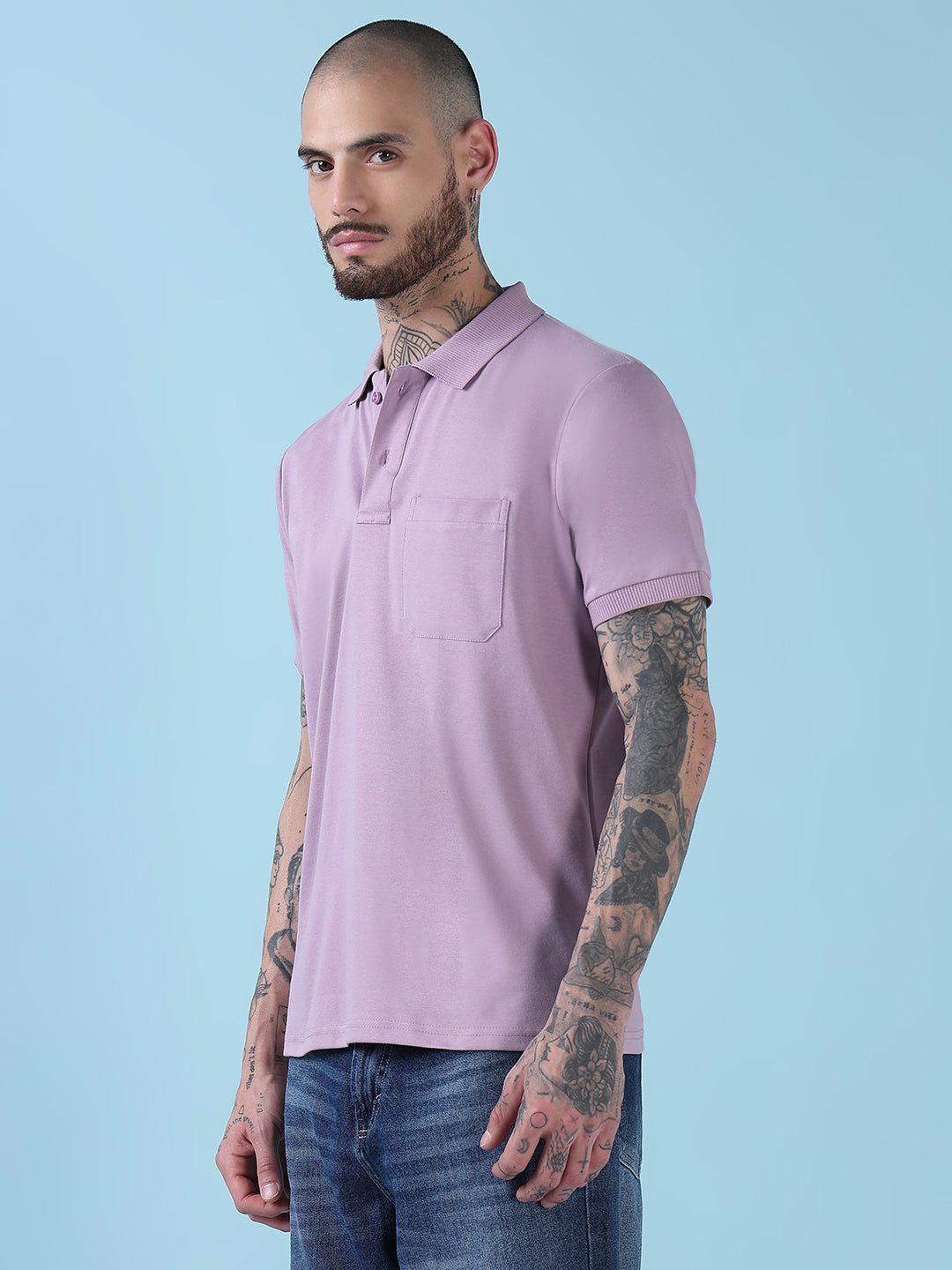 Men's Purple Solid Polo Collar T-Shirt