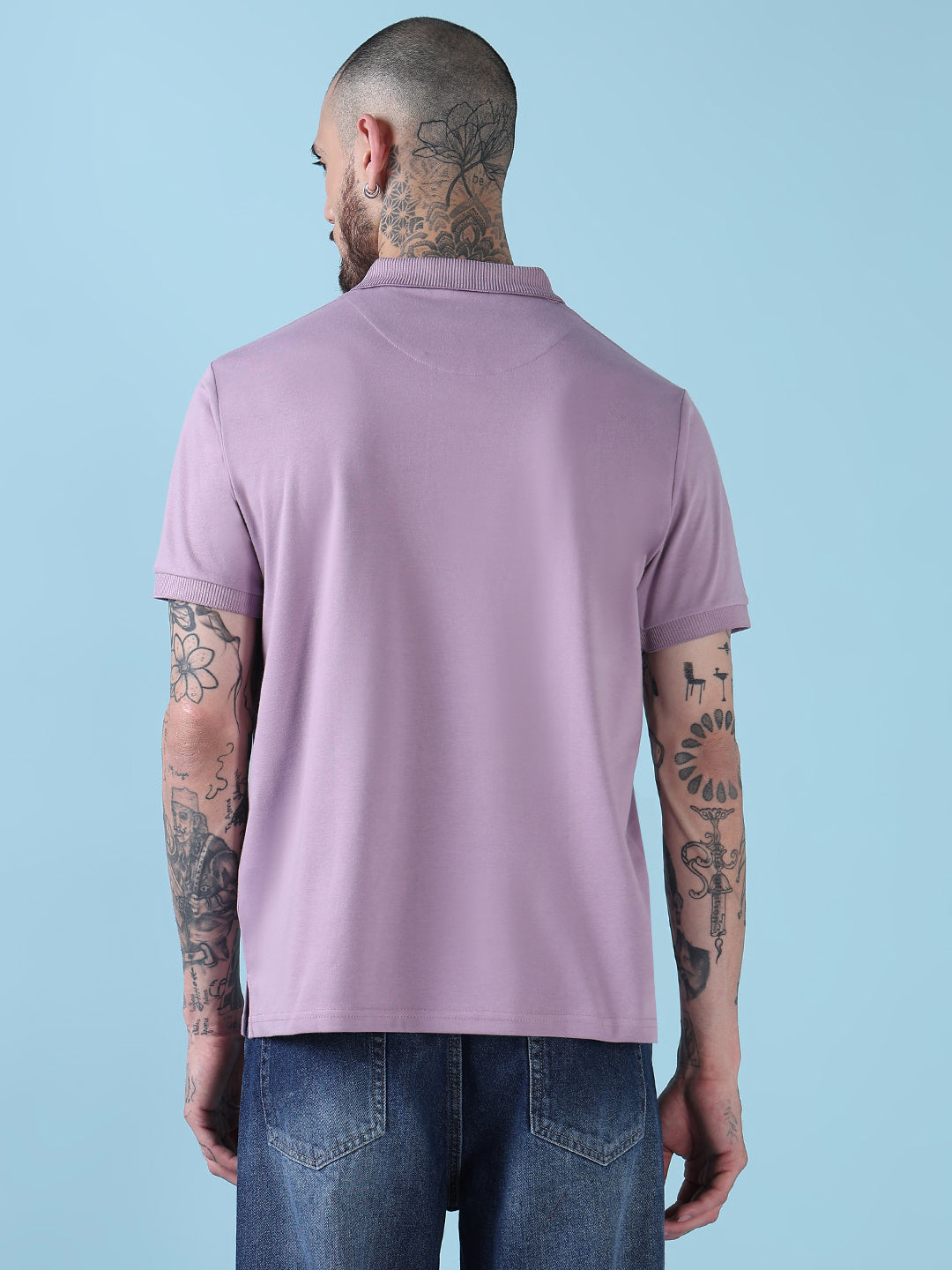 Men's Purple Solid Polo Collar T-Shirt