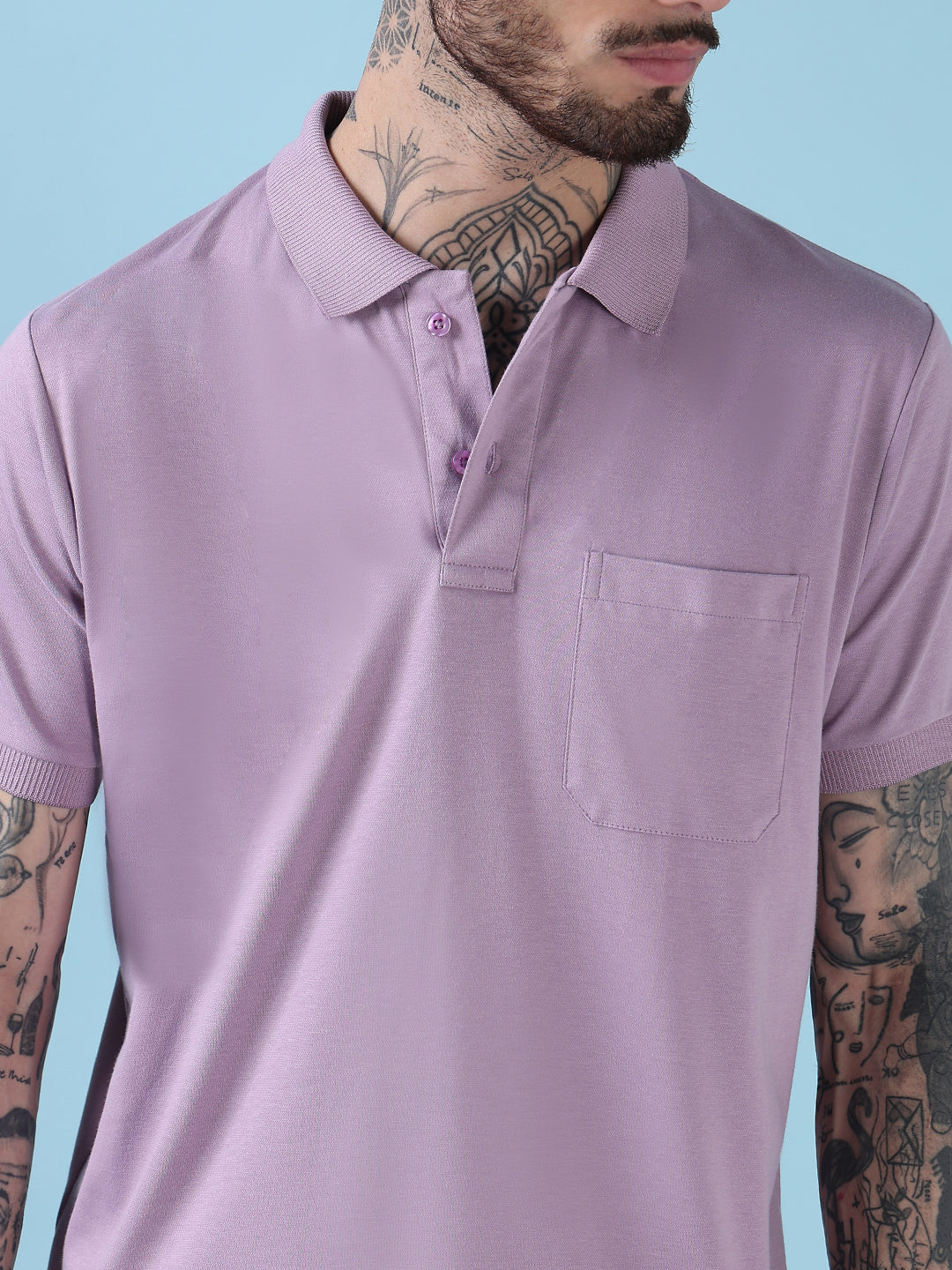Men's Purple Solid Polo Collar T-Shirt