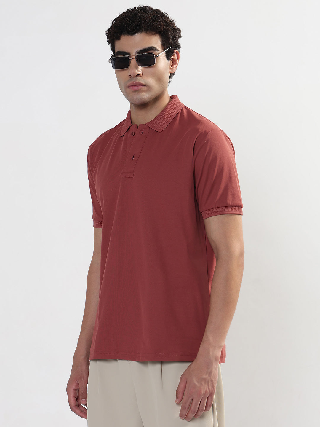 Men's Peach Polo Collar Regular Fit T-Shirt
