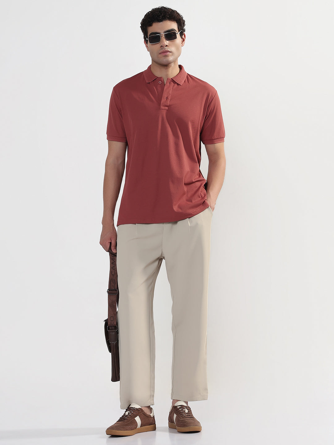 Men's Peach Polo Collar Regular Fit T-Shirt