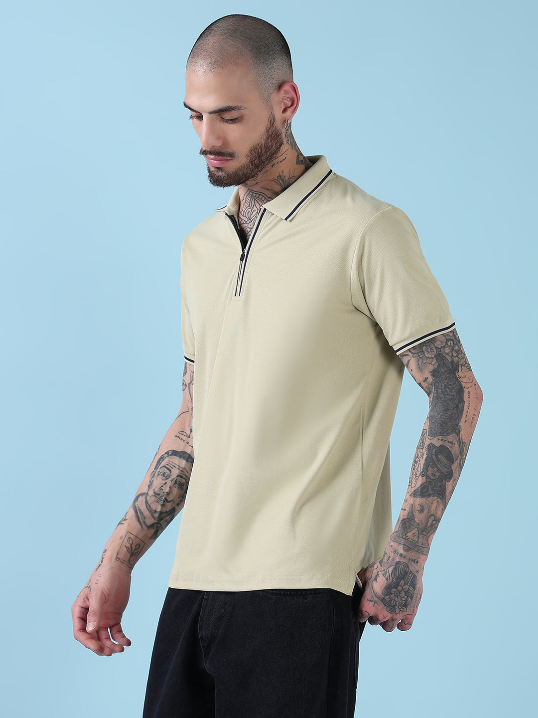 Men's Green Solid Polo Collar T-Shirt