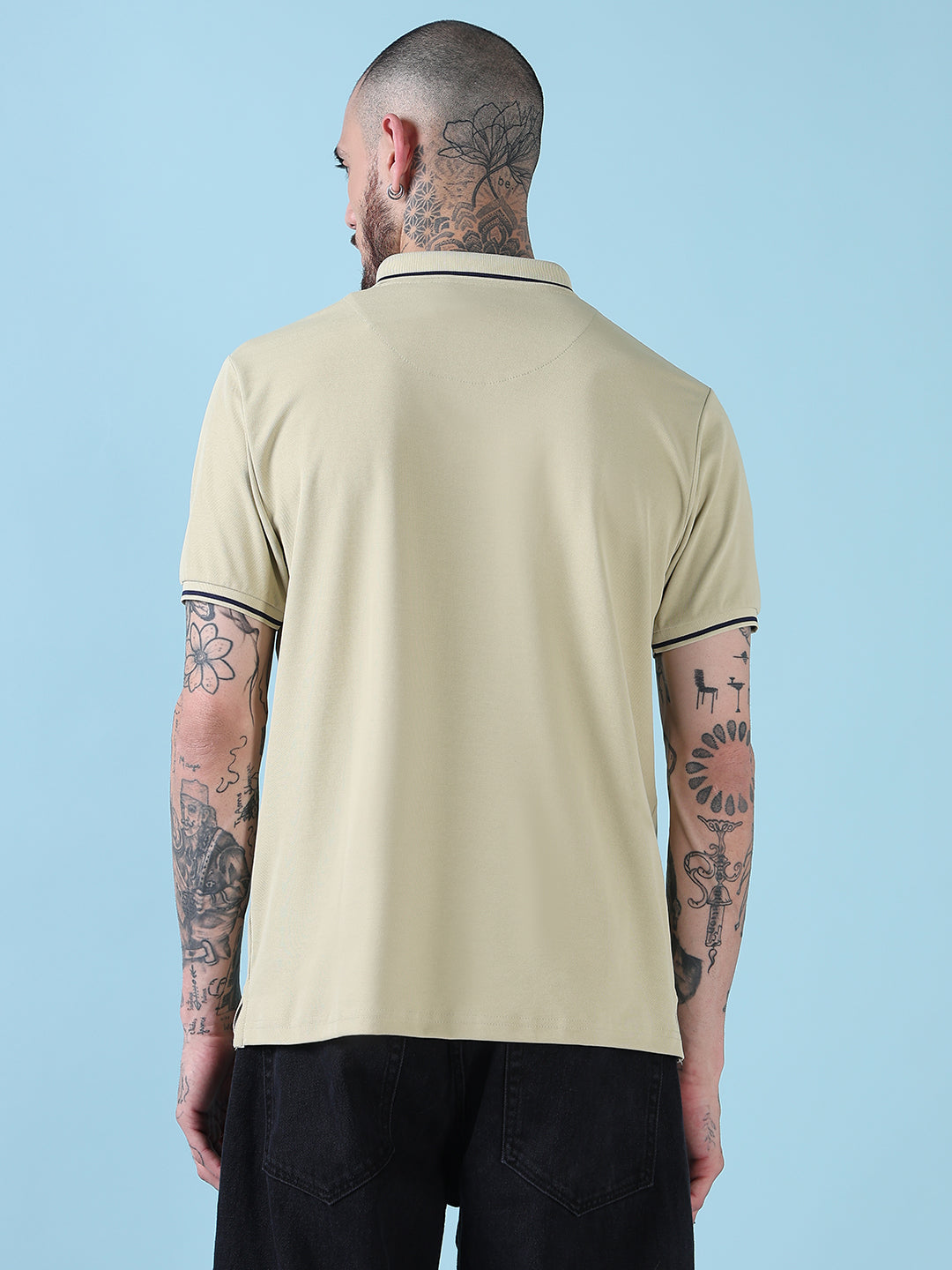 Men's Green Solid Polo Collar T-Shirt