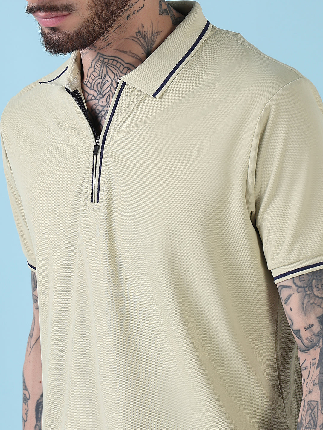 Men's Green Solid Polo Collar T-Shirt