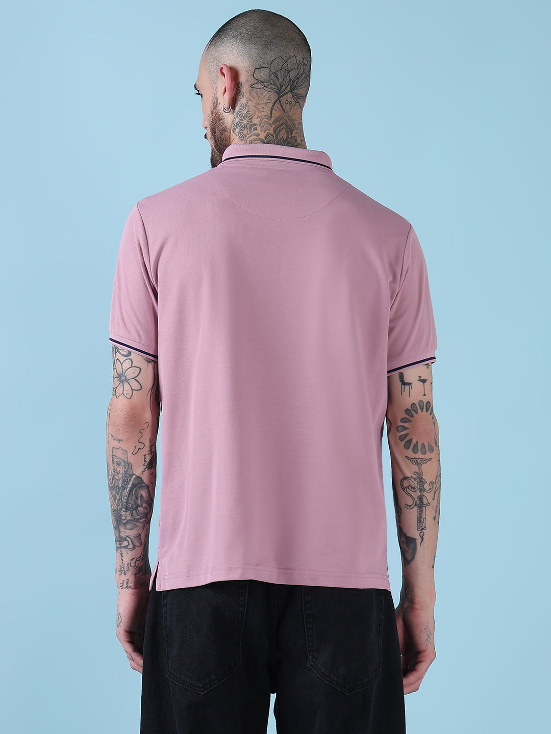 Men's Pink Solid Polo Collar T-Shirt