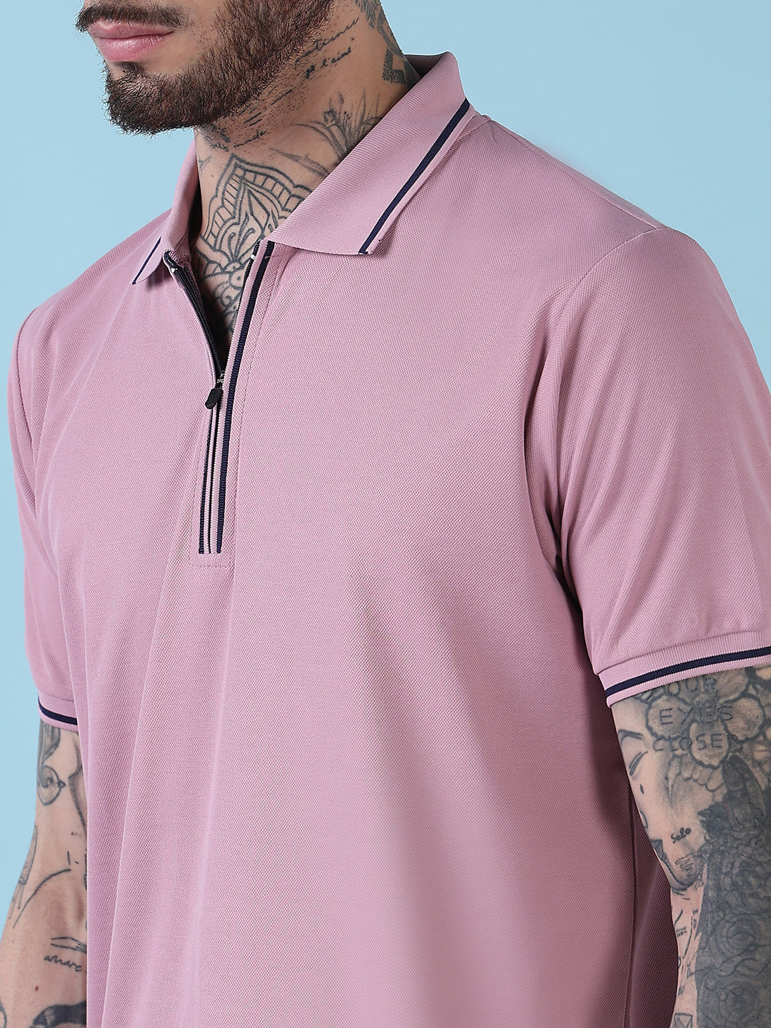 Men's Pink Solid Polo Collar T-Shirt