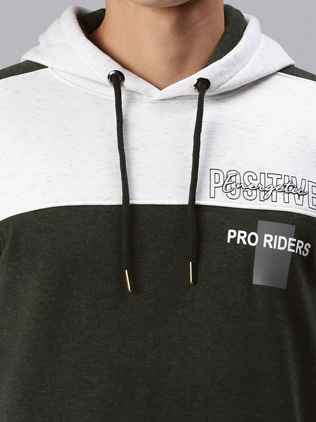 Men's Colourblocked White & Green Hoodie