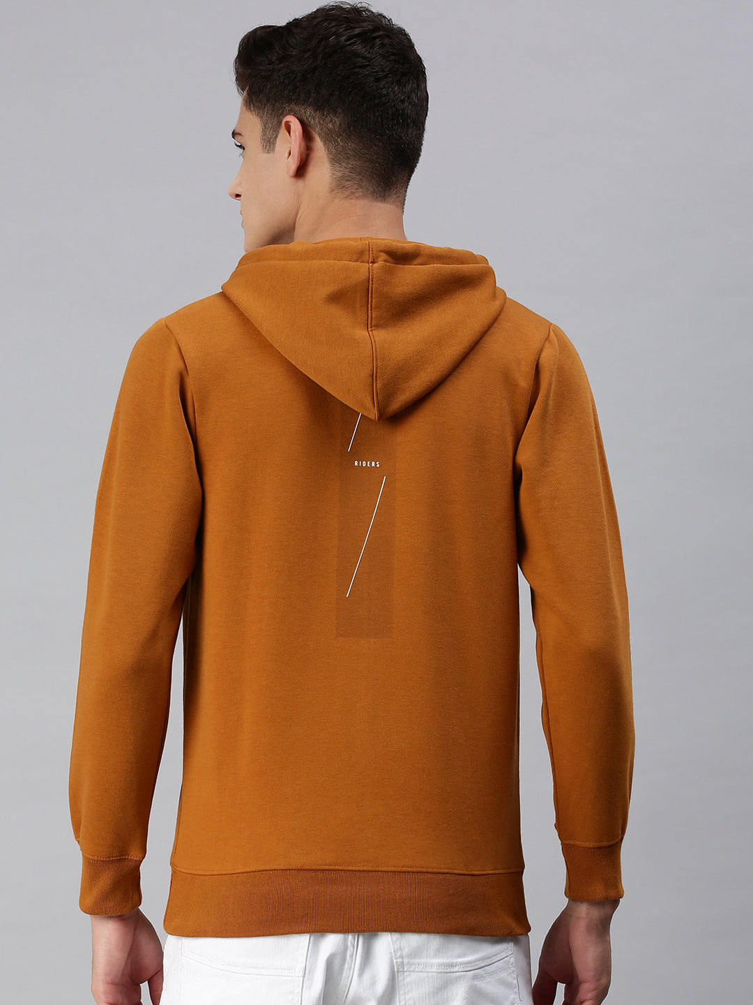 Men Hooded Solid Yellow Sweatshirt