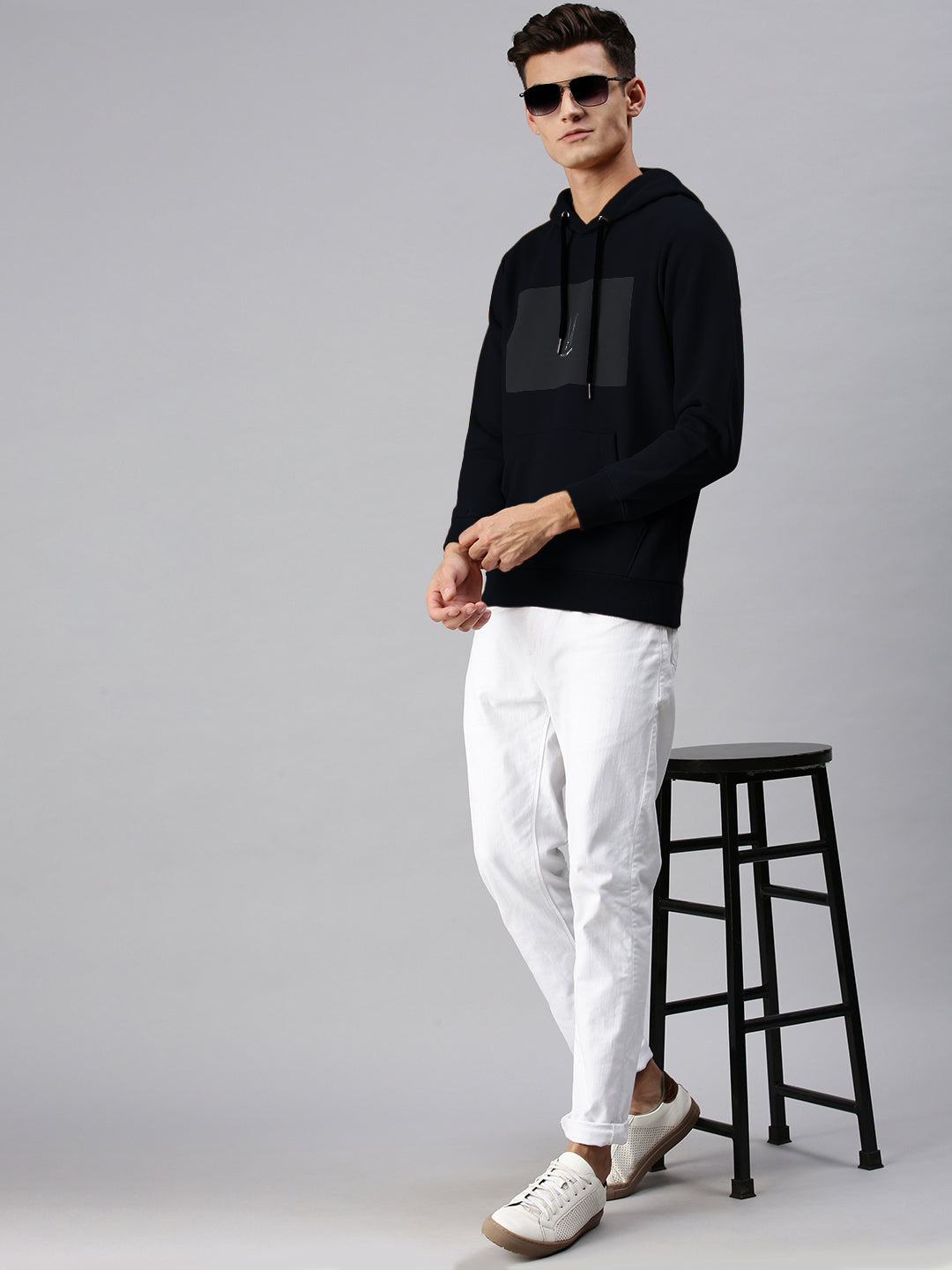 Men's Navy Blue Hoodie with Kangaroo Pocket