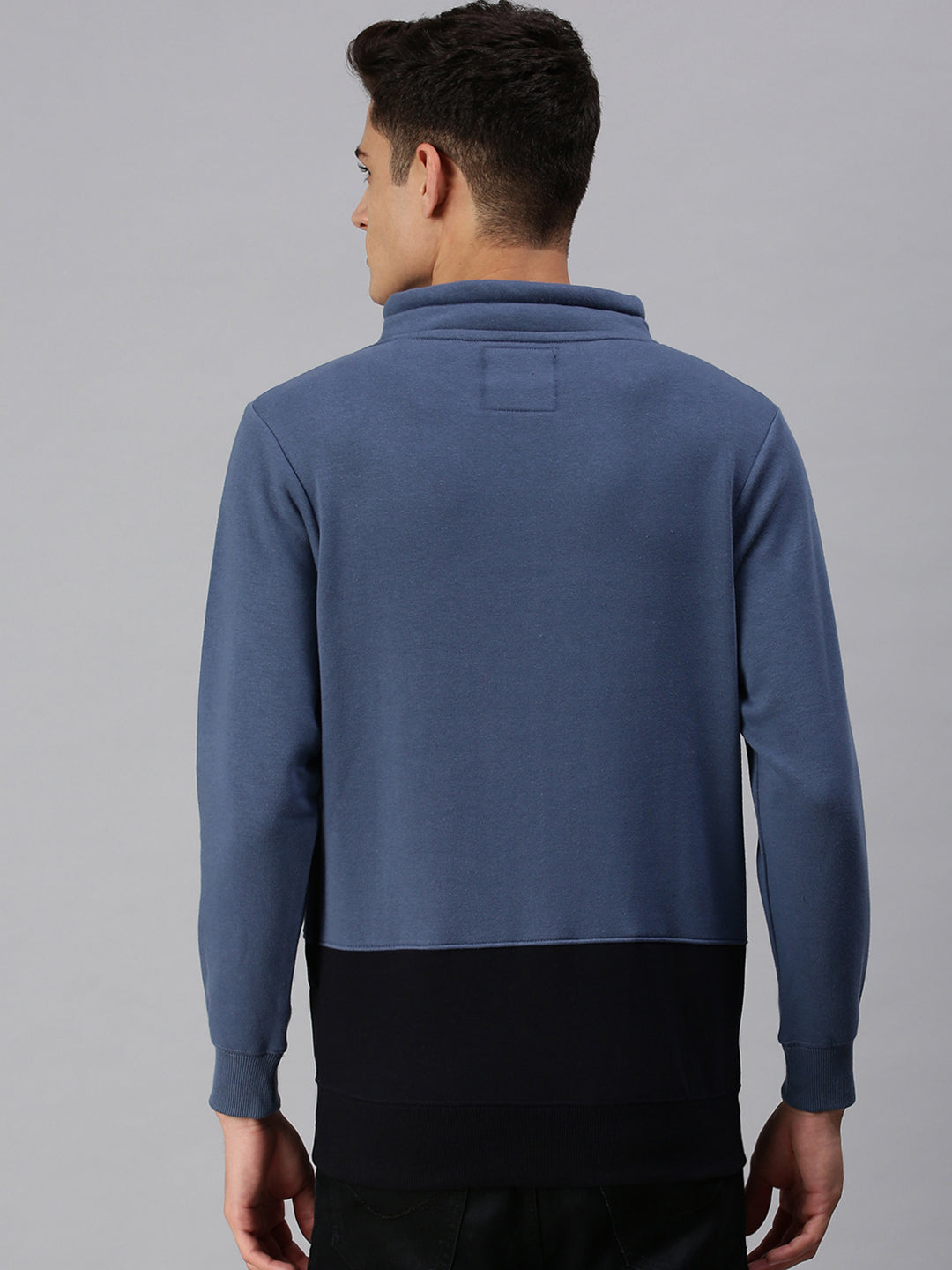 Men Hooded Solid Blue Sweatshirt