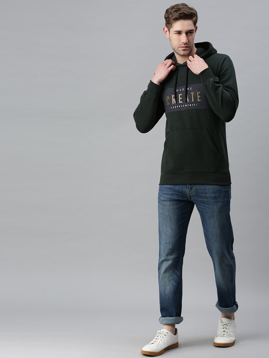 Men Printed Olive Sweatshirt