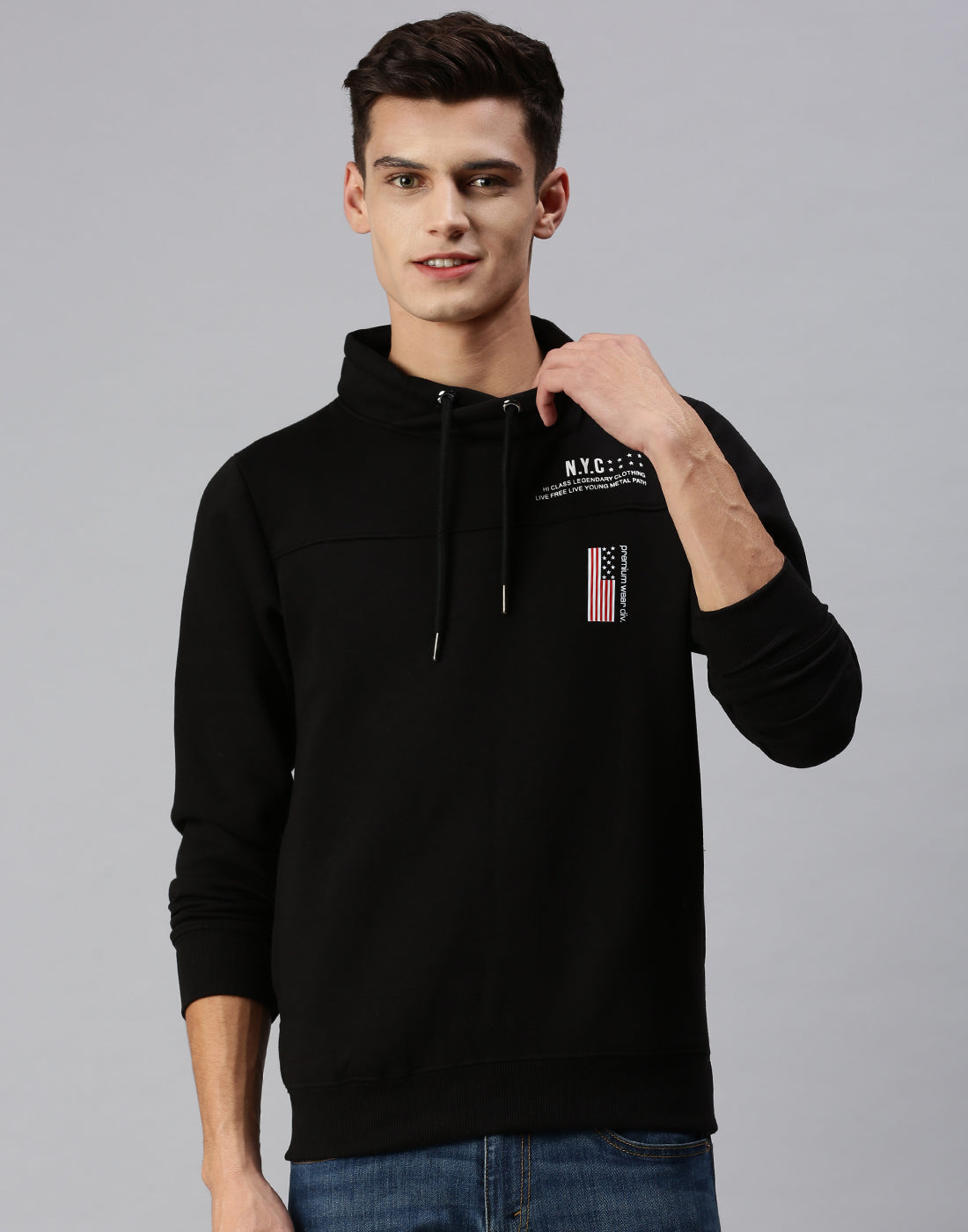 Men Hooded Solid Black Sweatshirt