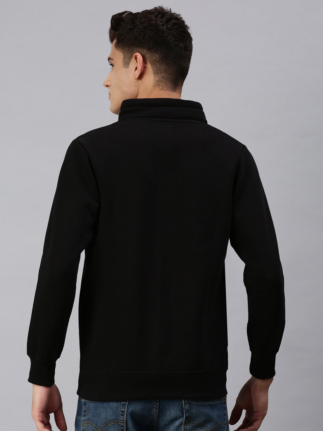 Men Hooded Solid Black Sweatshirt