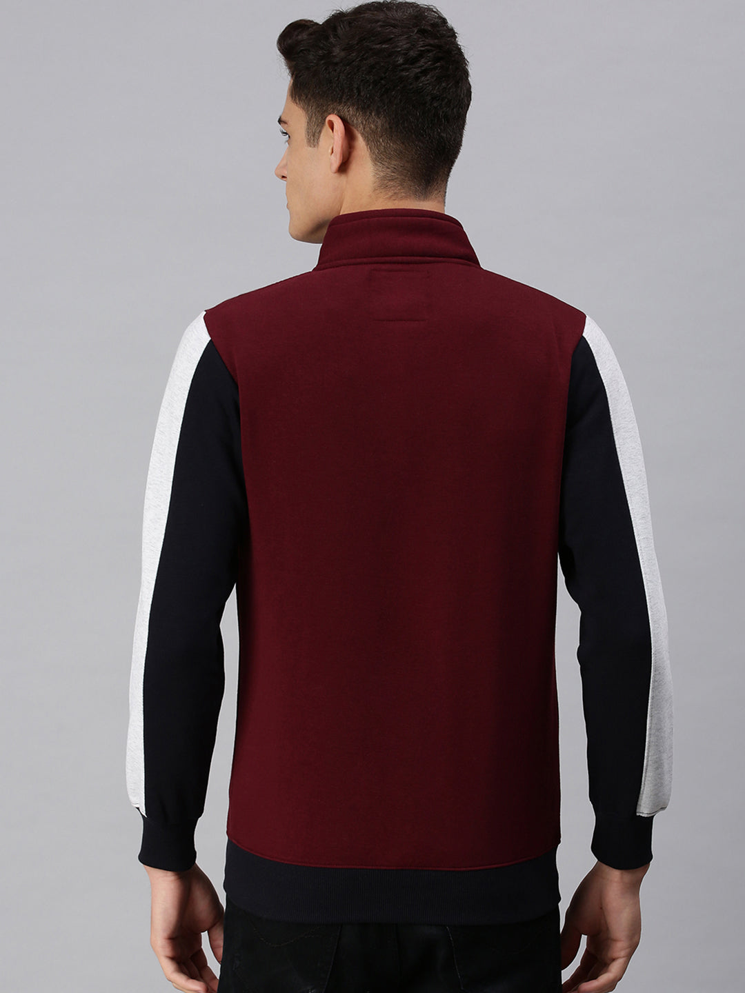 Men Mandarin Collar Printed Maroon Sweatshirt