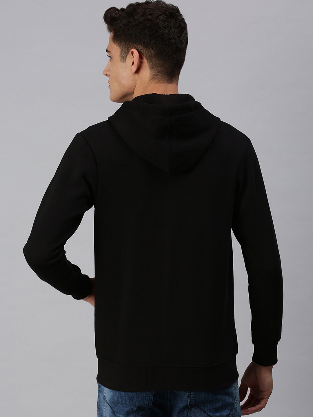 Men Hooded Solid Black Sweatshirt