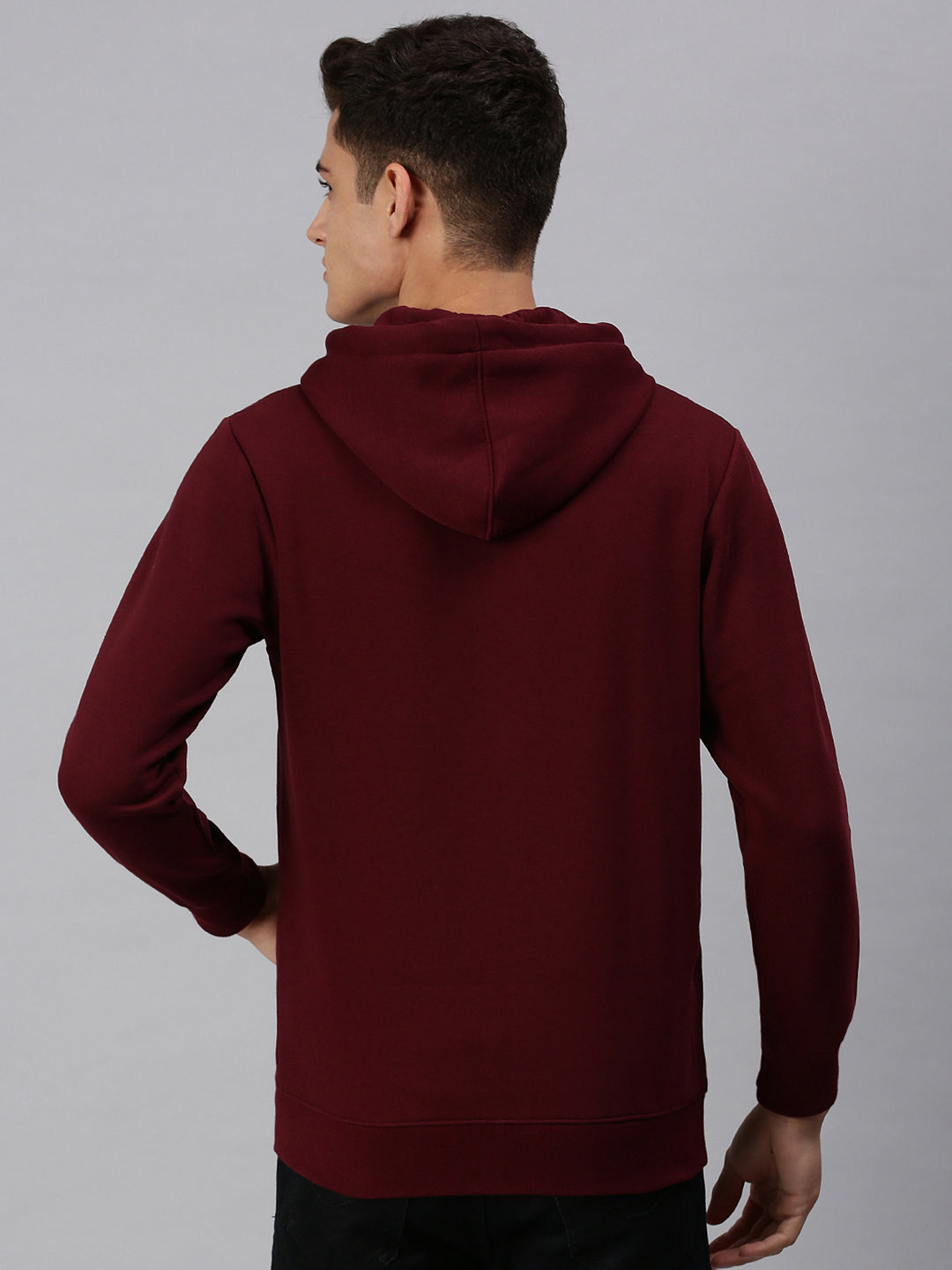 Men Hooded Solid Maroon Sweatshirt