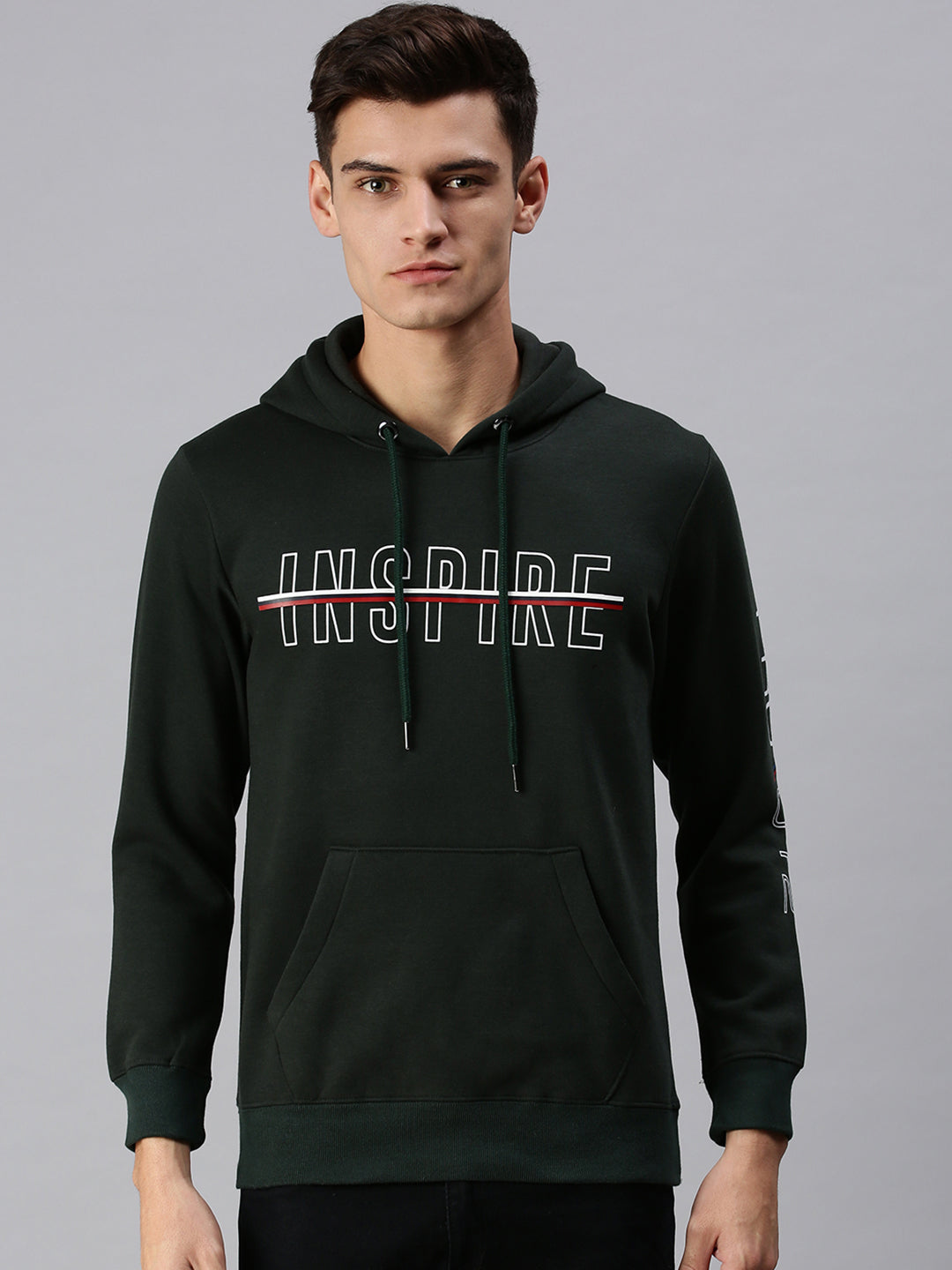 Men Hooded Graphic Print Olive Sweatshirt