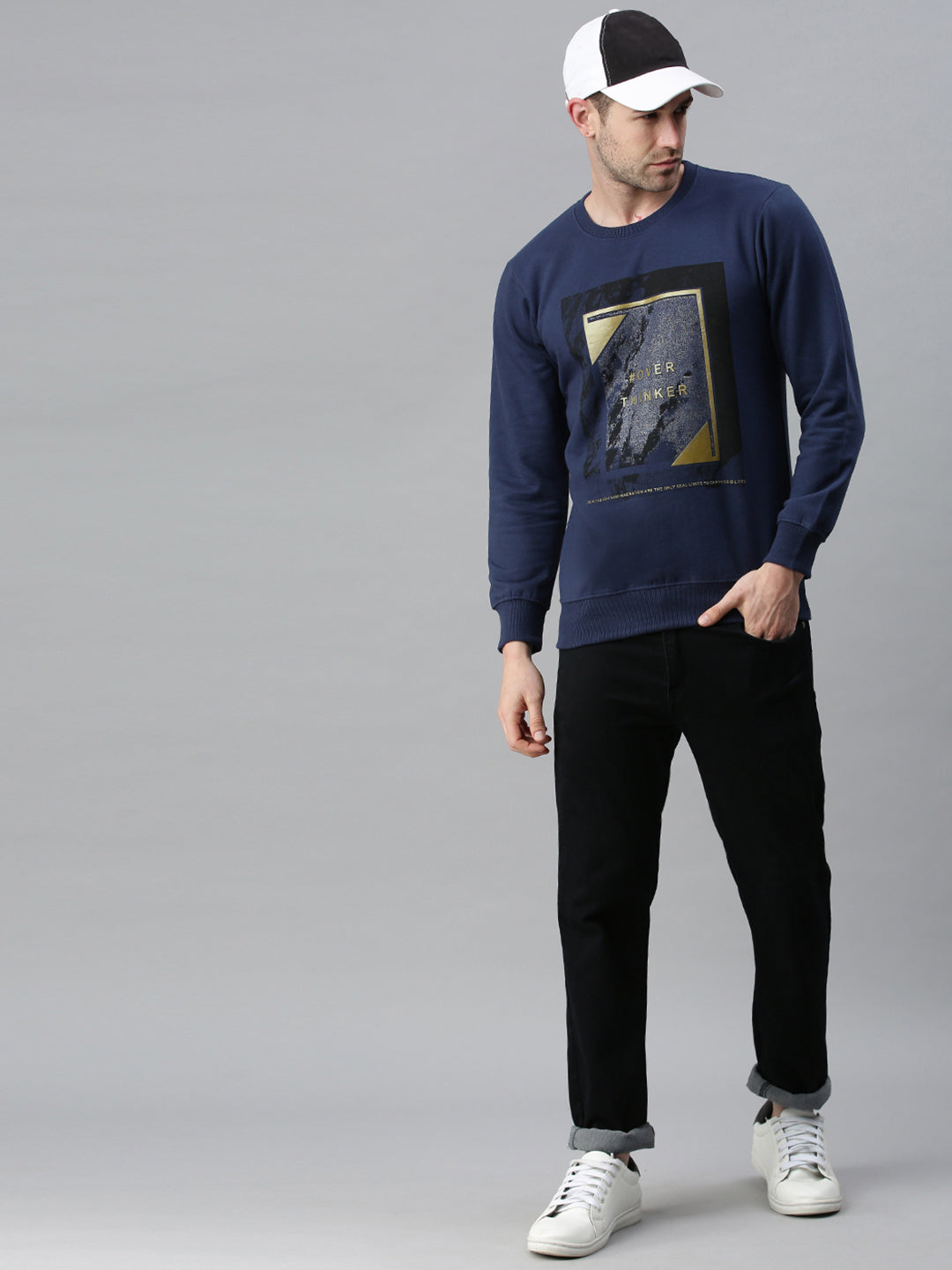 Men Graphic Navy Blue Sweatshirt