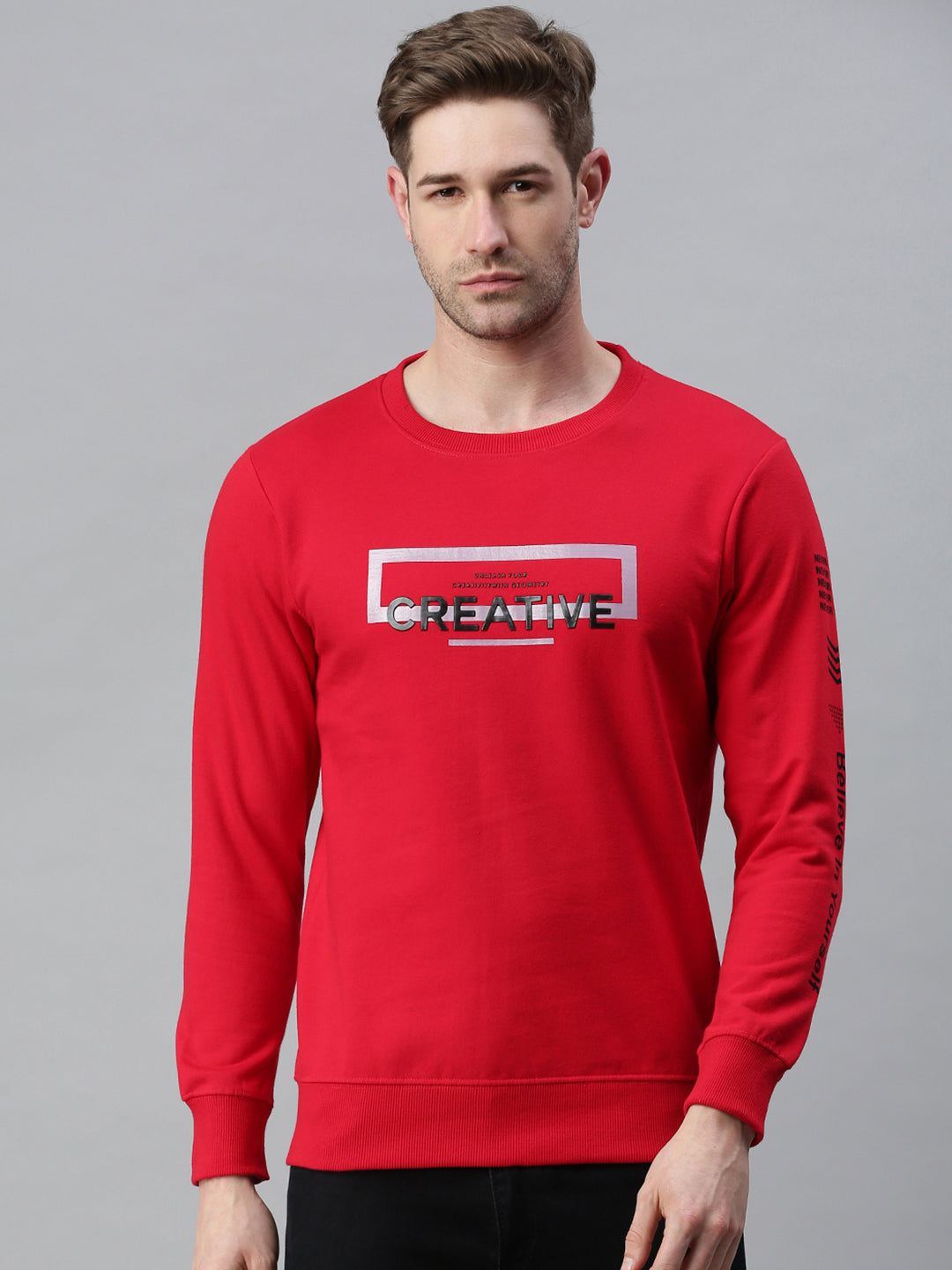 Men Printed Red Sweatshirt