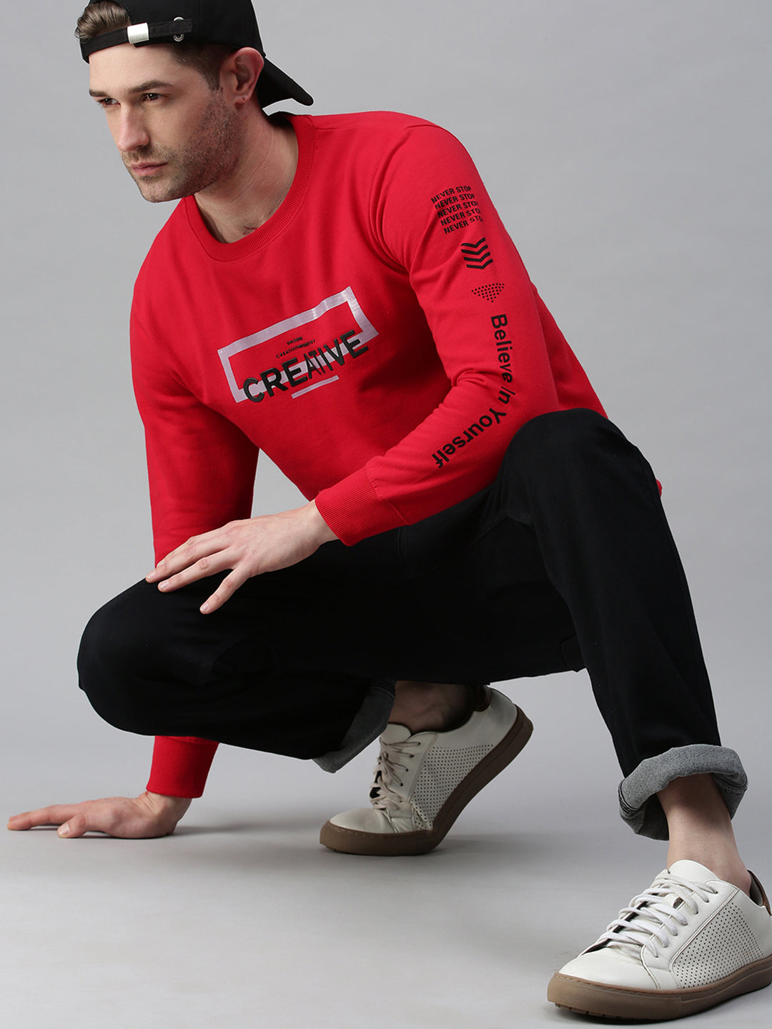 Men Printed Red Sweatshirt