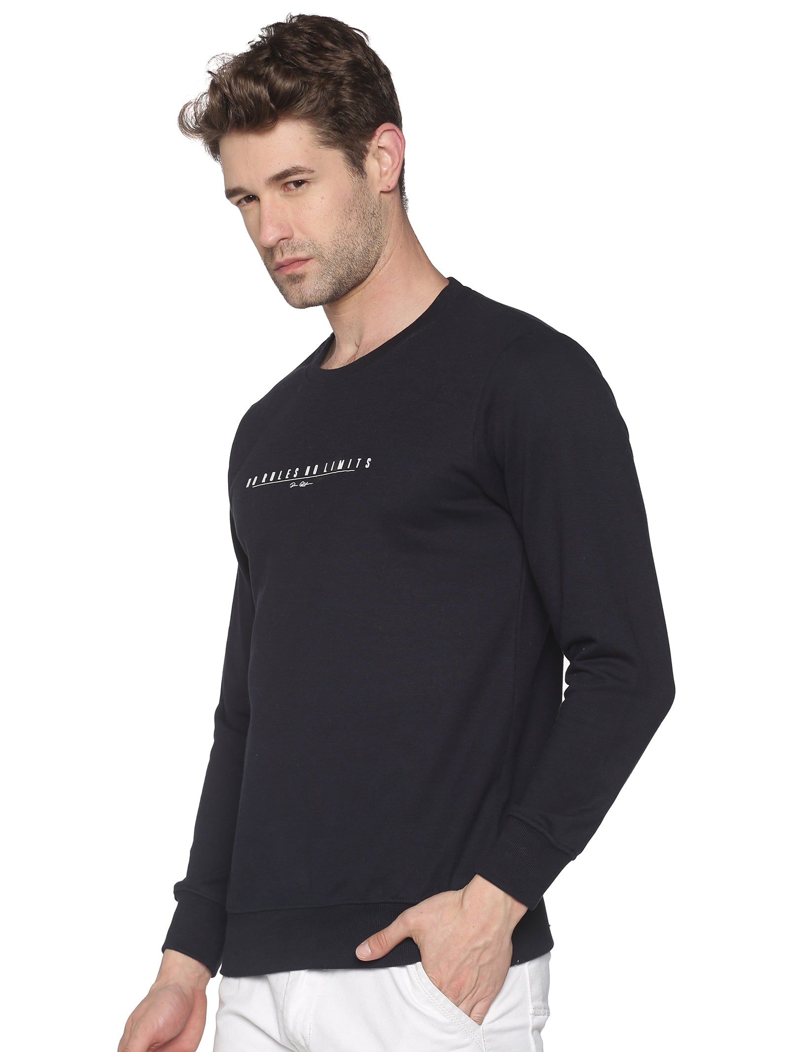 Men Solid Navy Blue Sweatshirt