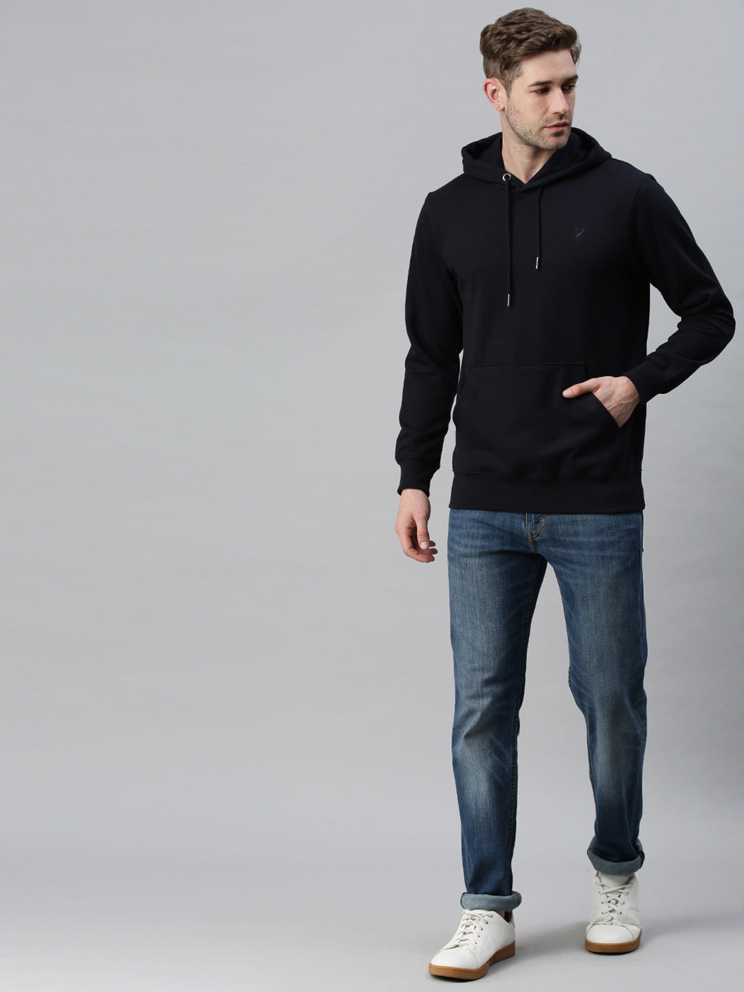 Men Solid Navy Blue Sweatshirt