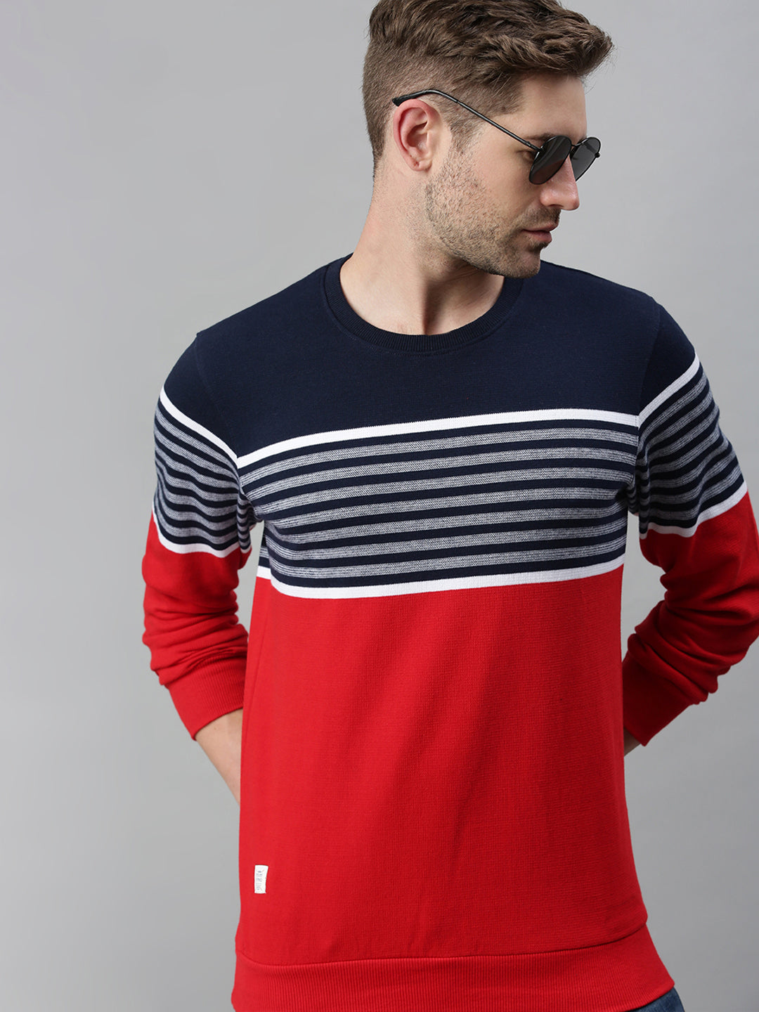 Men Striped Red Sweatshirt