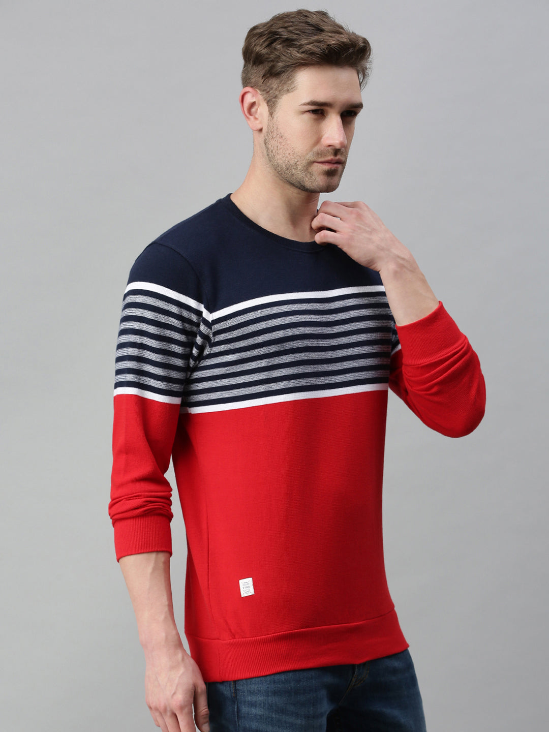 Men Striped Red Sweatshirt