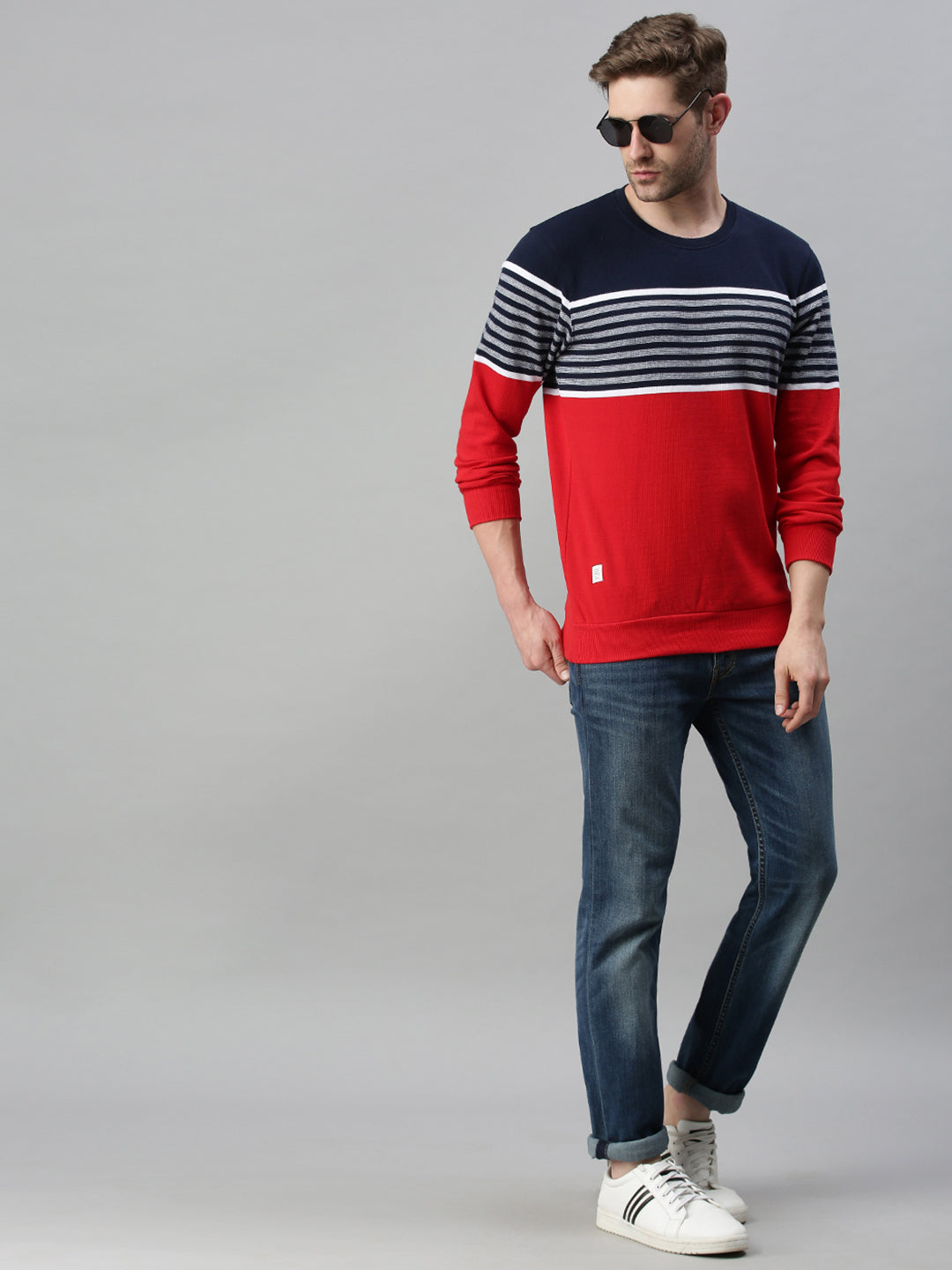 Men Striped Red Sweatshirt