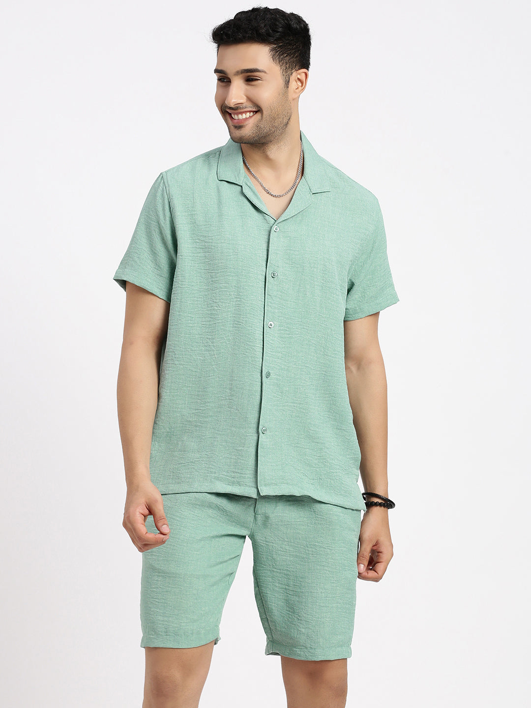 Men Green Solid Co Ords Set