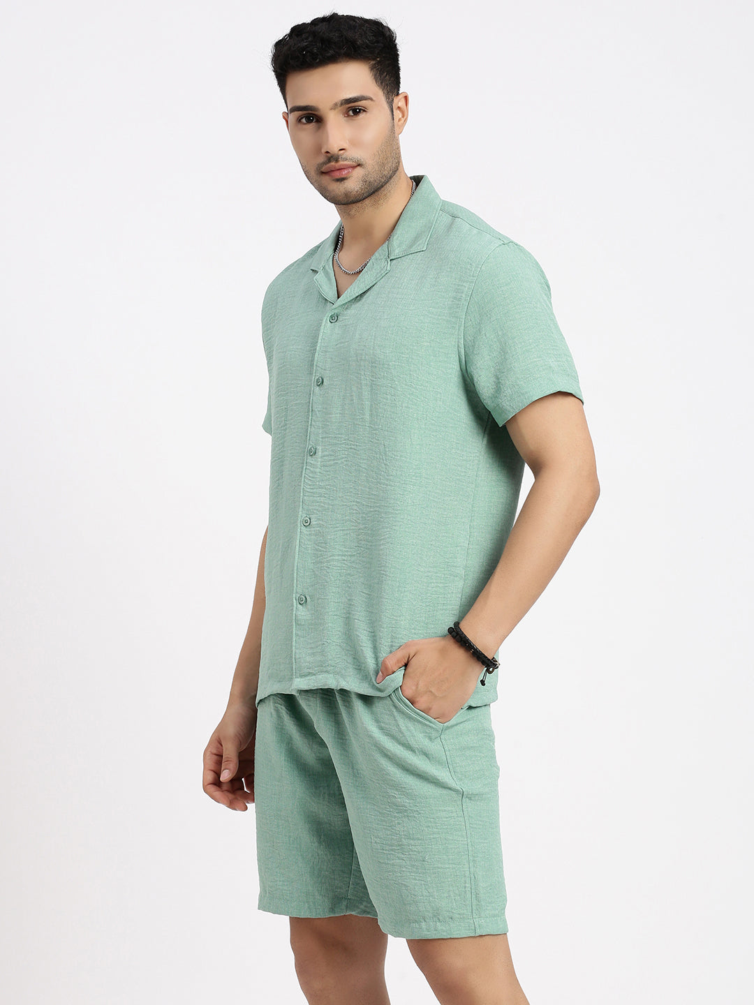 Men Green Solid Co Ords Set