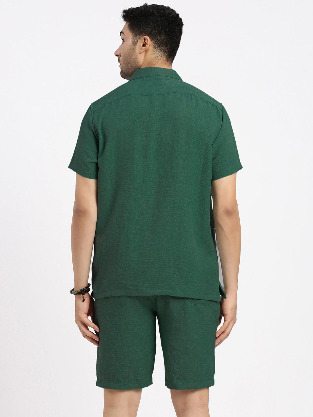 Men's Green Cuban Collar Relaxed Fit Co-Ords Set