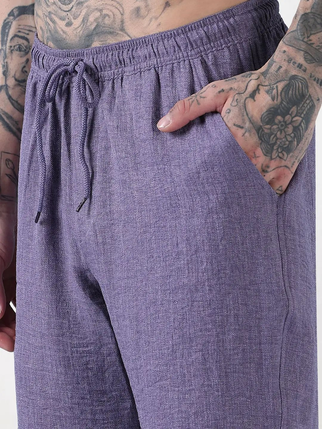 Men's Purple Solid Cuban Collar Relaxed Fit Co-Ords Set - Uncategorized from SHOWOFFFF