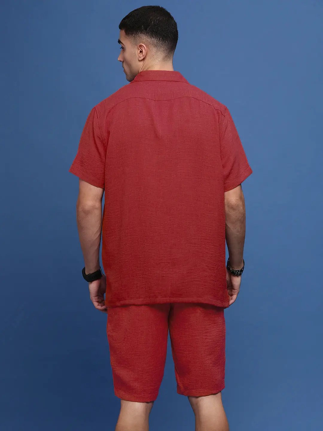 Men's Red Cuban Collar Relaxed Fit Co-Ords Set - from SHOWOFFFF