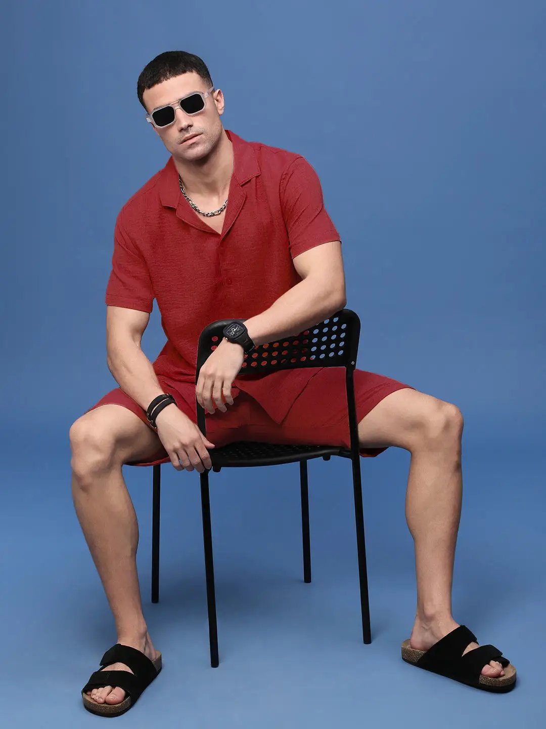 Men's Red Cuban Collar Relaxed Fit Co-Ords Set - from SHOWOFFFF