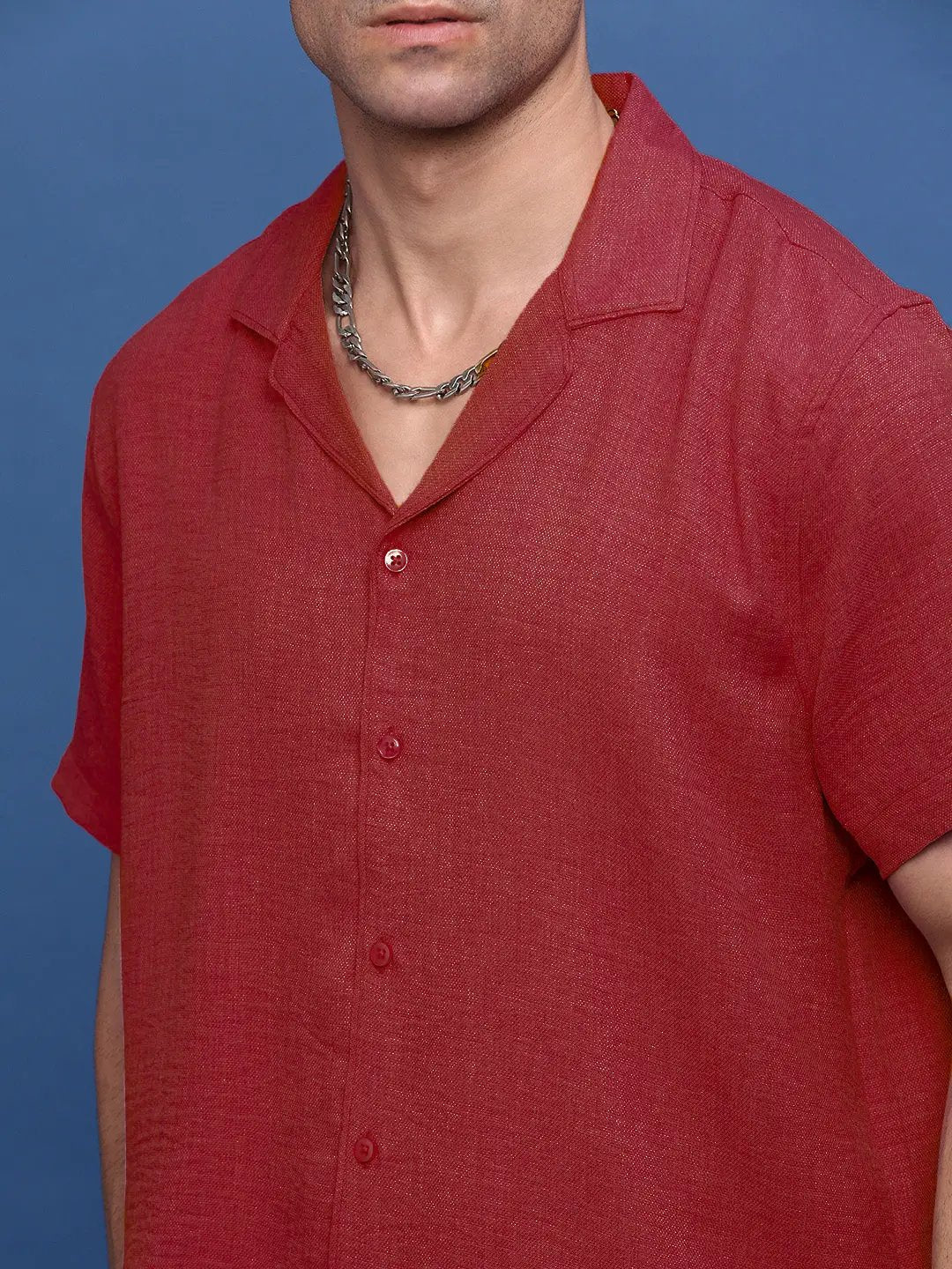 Men's Red Cuban Collar Relaxed Fit Co-Ords Set - from SHOWOFFFF