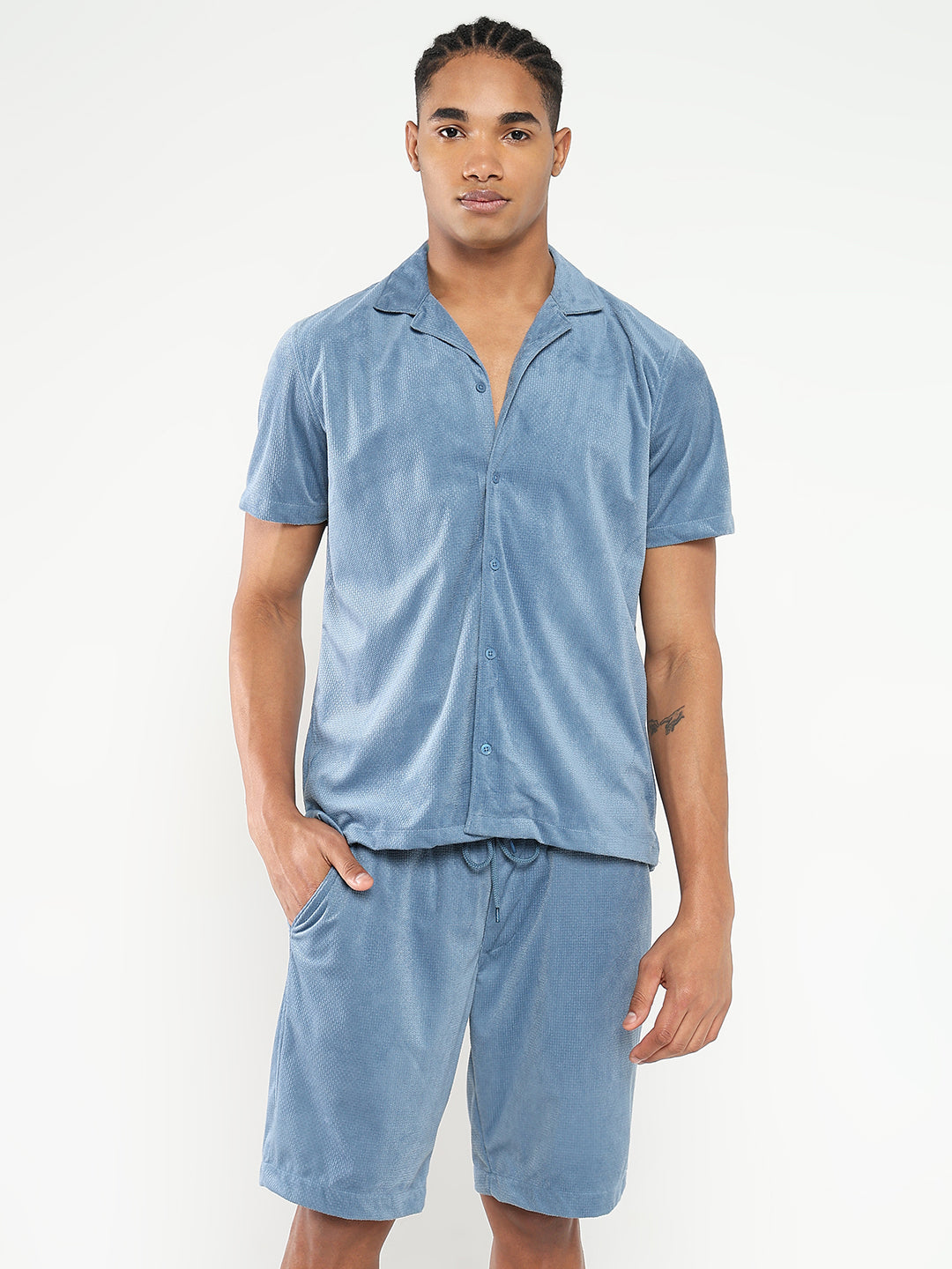 Men Blue Solid Co Ords Set