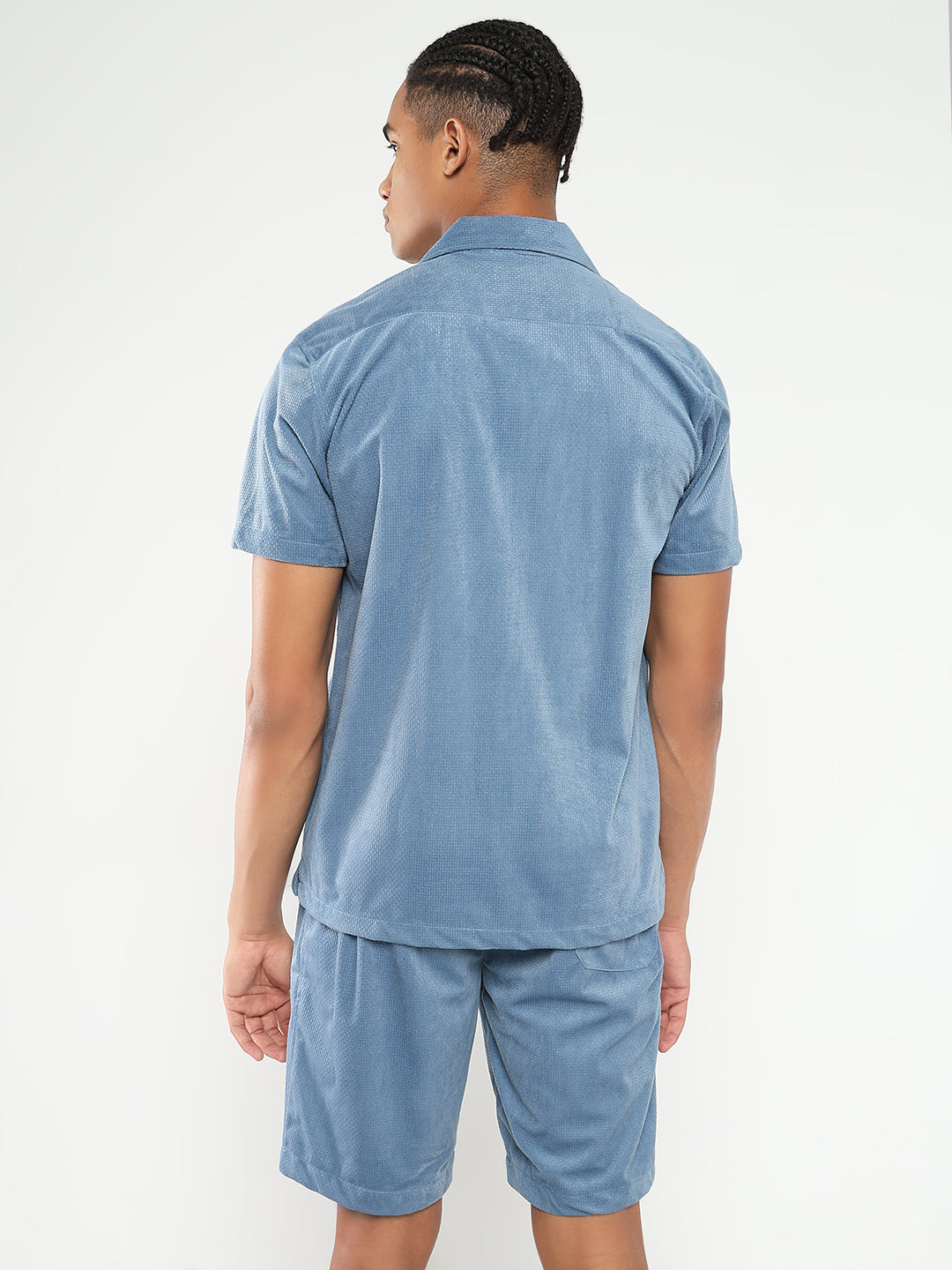 Men's Blue Solid Co-Ords Set