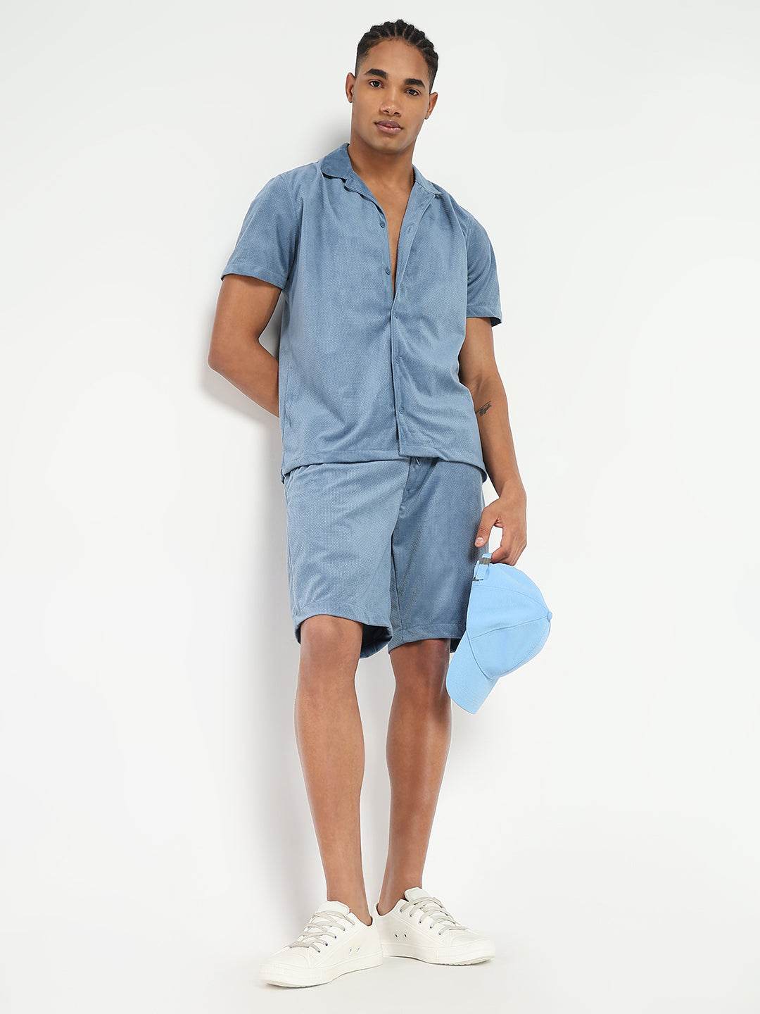Men's Blue Solid Co-Ords Set