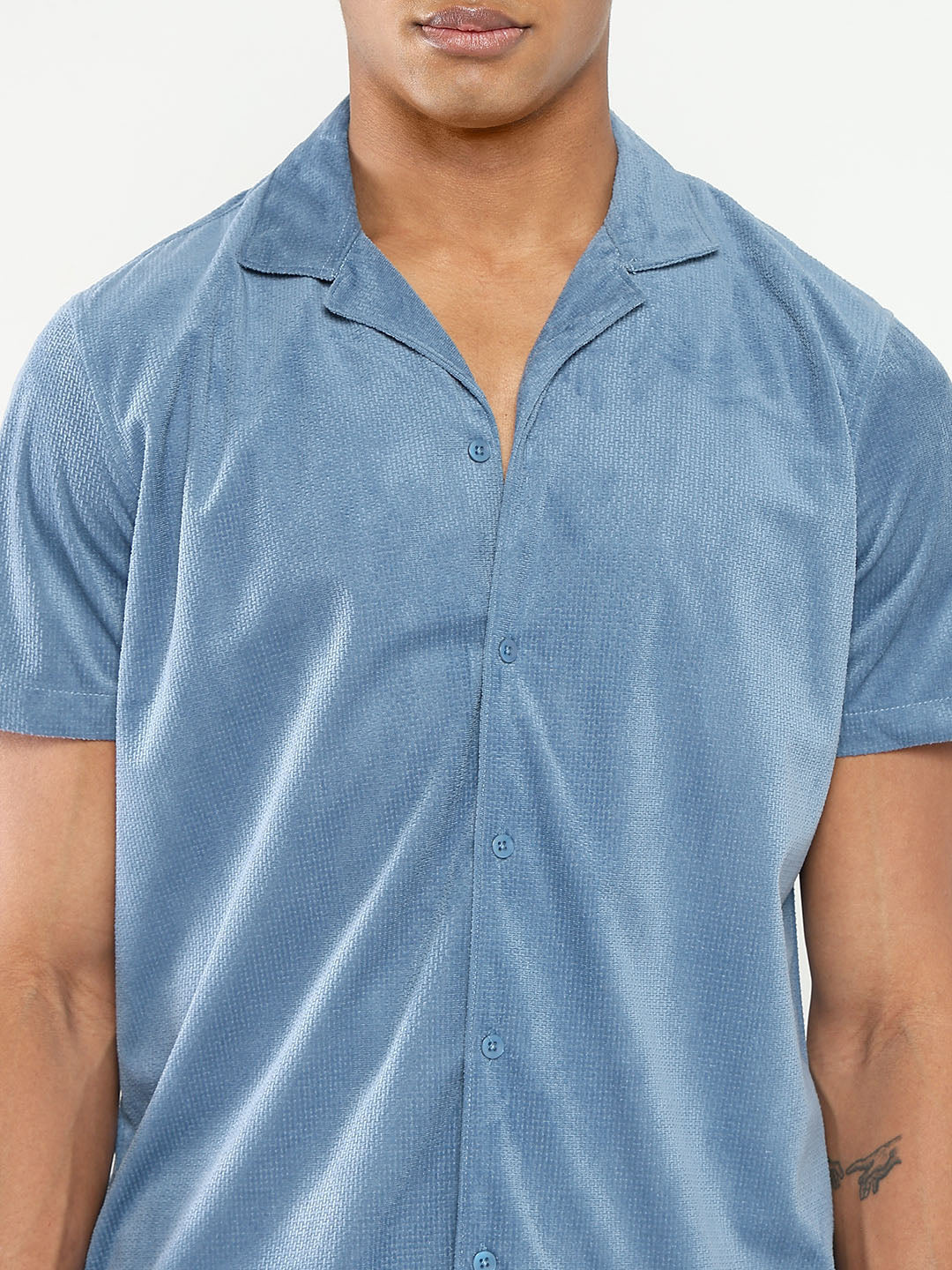 Men's Blue Solid Co-Ords Set