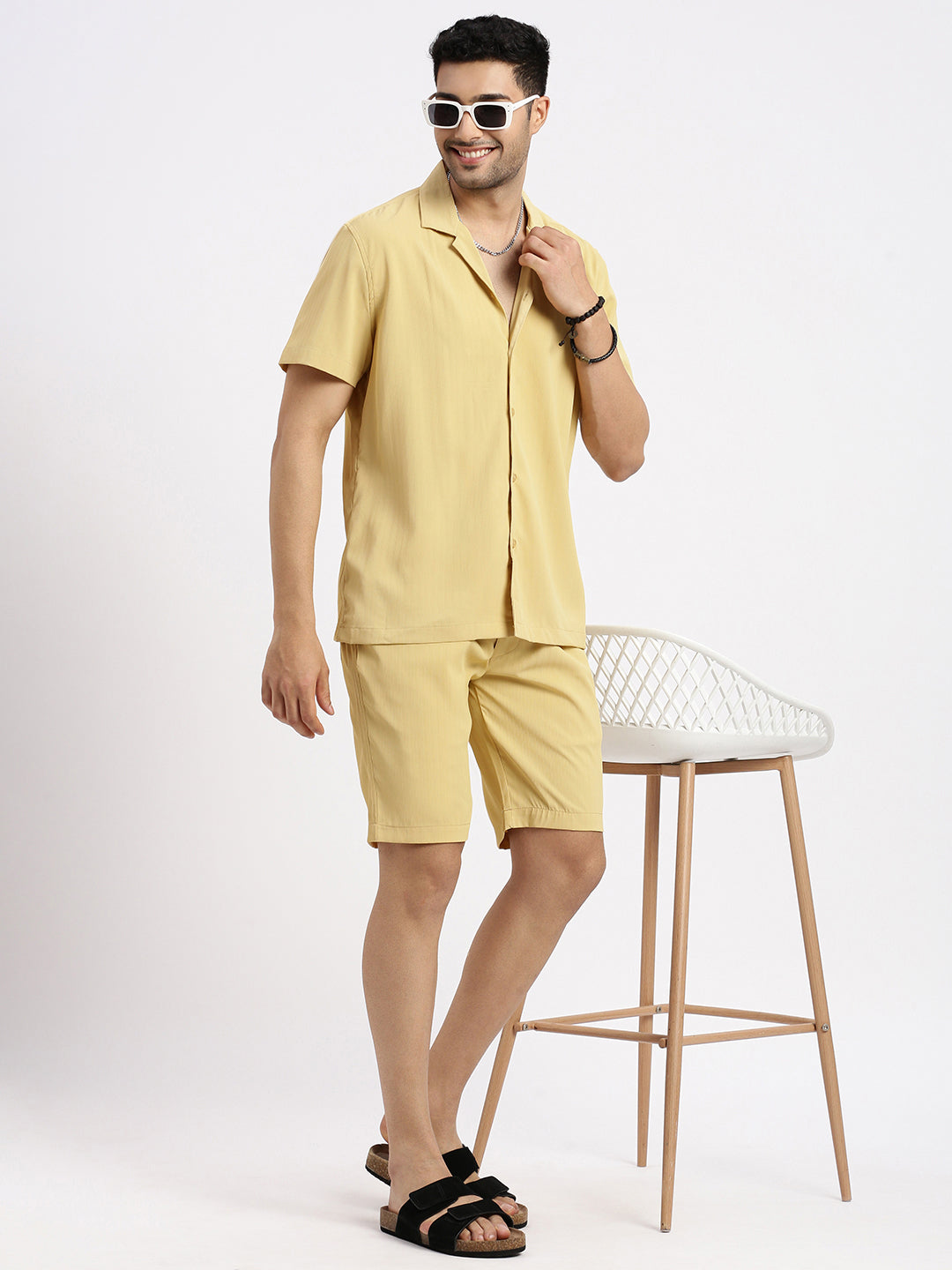 Men Yellow Solid Co Ords Set