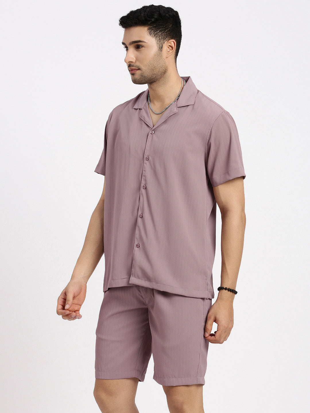 Men Mauve Solid Co Ords Set