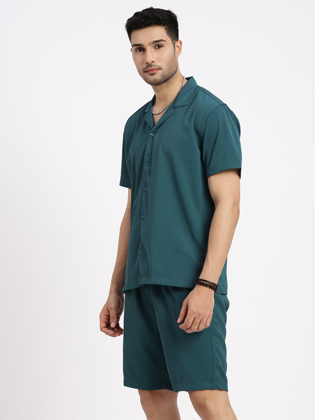 Men Teal Solid Co Ords Set