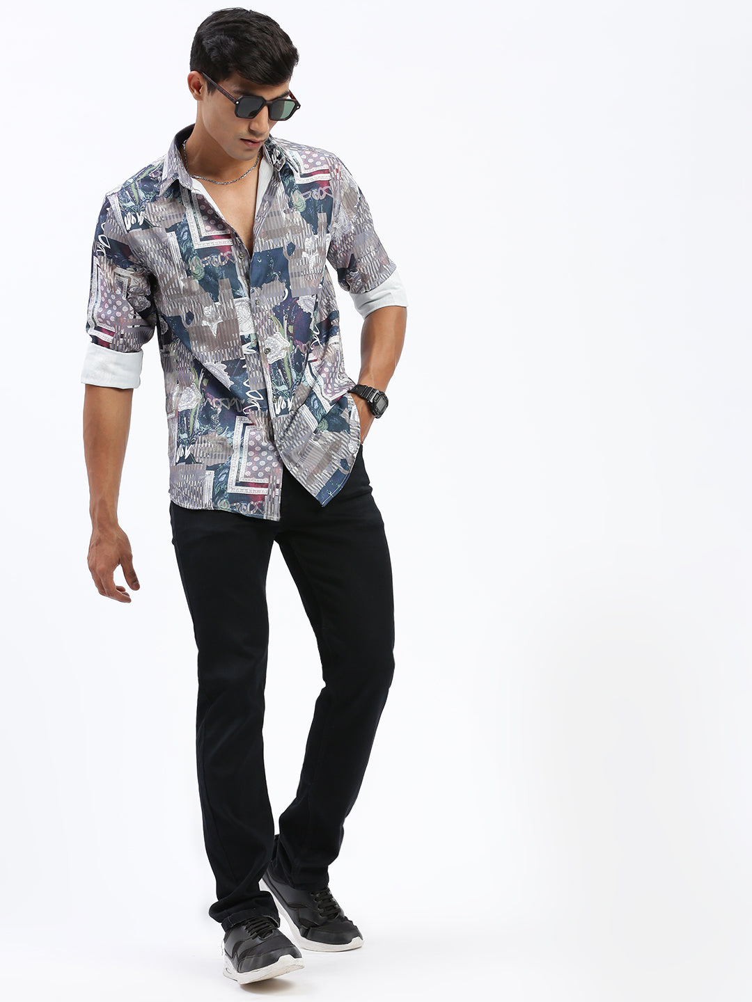 Men Abstract Multi Slim Fit Shirt