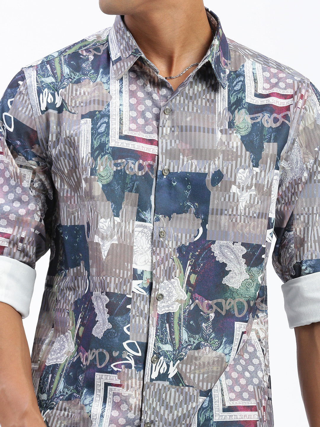 Men Abstract Multi Slim Fit Shirt